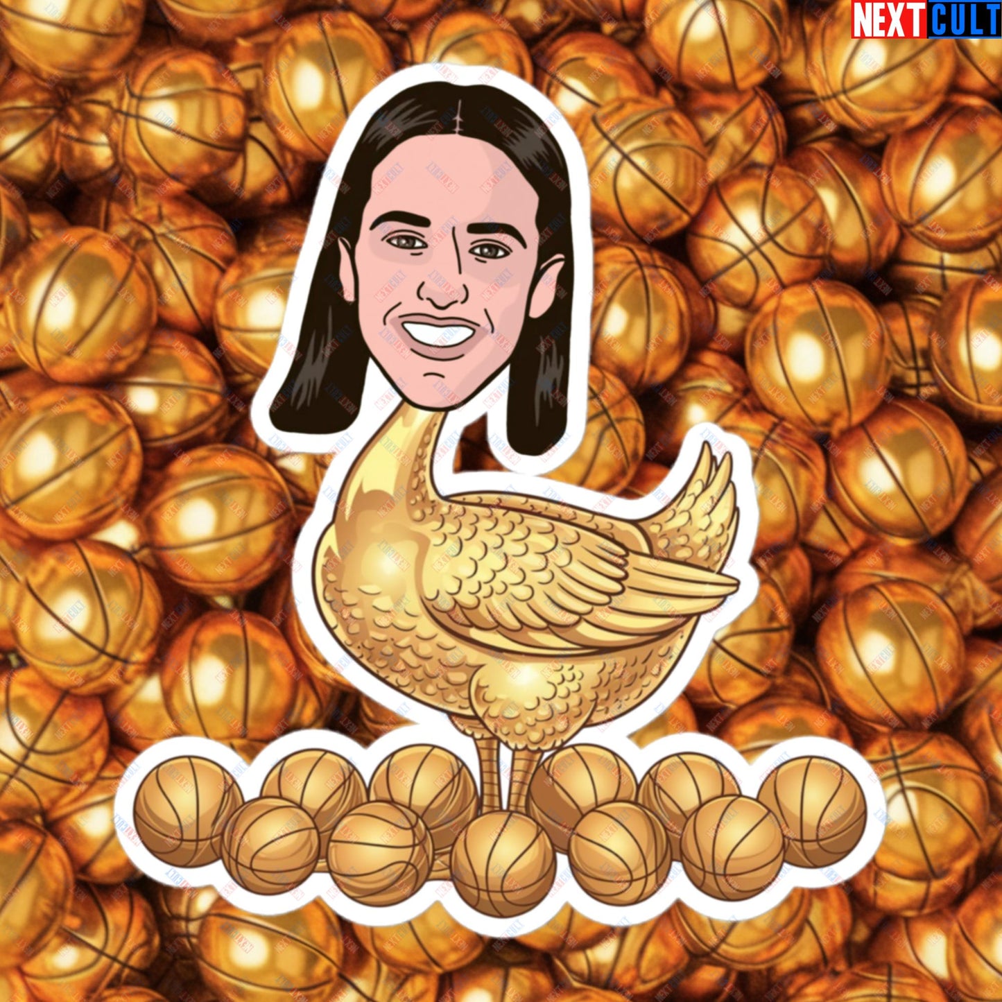 Caitlin Clark Golden Goose Sticker - Funny WNBA Indiana Fever Basketball Meme Decal - Golden Basketball Laying Goose Design for Fans - Perfect Gift for Basketball Lovers Bubble-free stickers 5.5″×5.5″ Stickers Basketball Caitlin Clark Indiana Fever WNBA Next Cult Brand