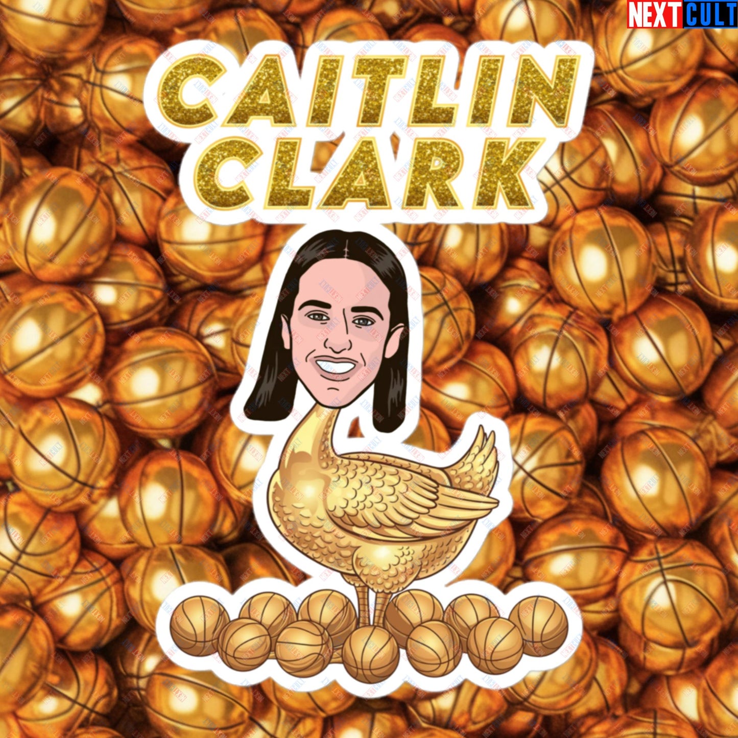 Caitlin Clark Golden Goose Sticker - Women's Basketball Meme Decal - Indiana Fever & WNBA Fan Gift - Funny Cartoon Print for Basketball Lovers Bubble-free stickers 5.5″×5.5″ Stickers Basketball Caitlin Clark Indiana Fever WNBA Next Cult Brand