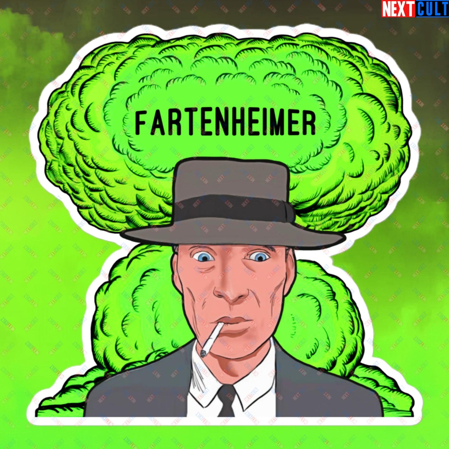 Fartenheimer Sticker - Funny Fart Meme Decal Inspired by Oppenheimer & Nuclear Explosions - Toilet Humor Print Featuring Cillian Murphy Parody - Perfect Gift for Meme Lovers Bubble-free stickers 5.5″×5.5″ Stickers Cillian Murphy Movies Oppenheimer Next Cult Brand