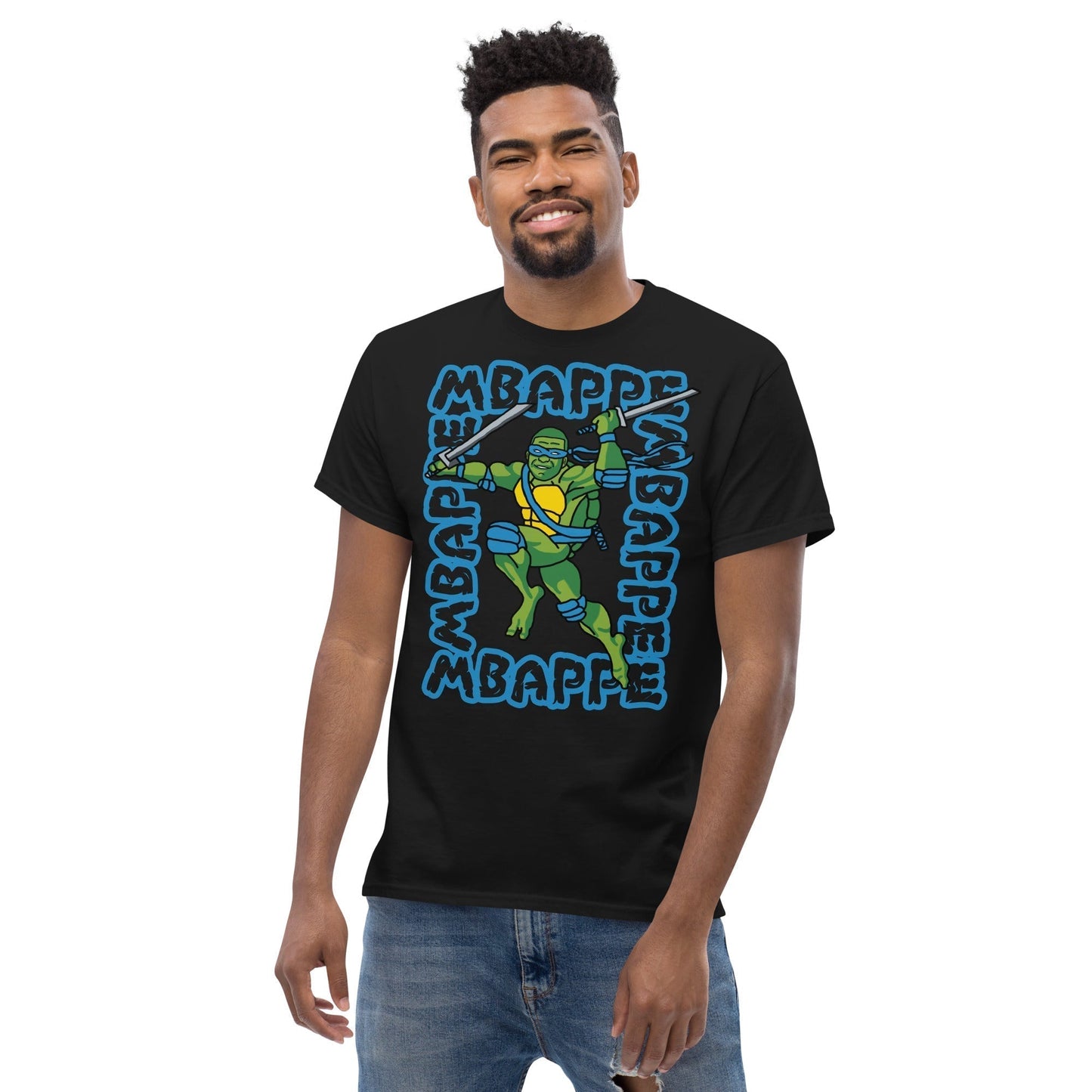 Kylian Mbappe Blue Ninja Turtle Leonardo Men's classic tee Black T-shirts Football Kylian Mbappe Ninja Turtles PSG Real Madrid Next Cult Brand