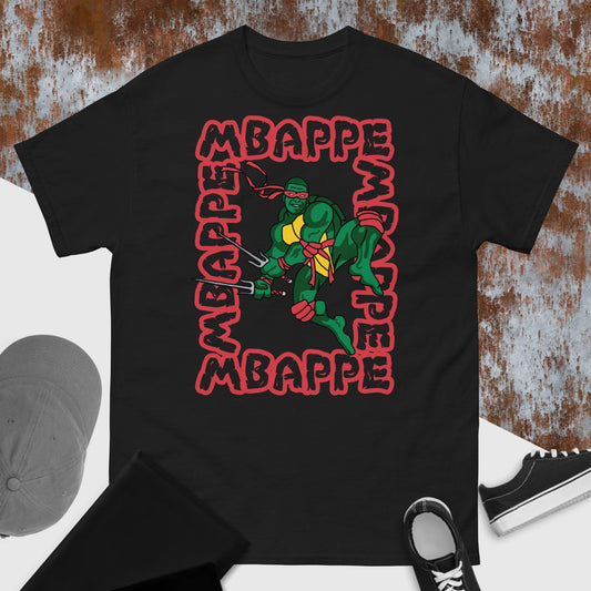 Kylian Mbappe Red Ninja Turtle Raphael Men's classic tee Black T-shirts Football Kylian Mbappe Ninja Turtles PSG Real Madrid Next Cult Brand