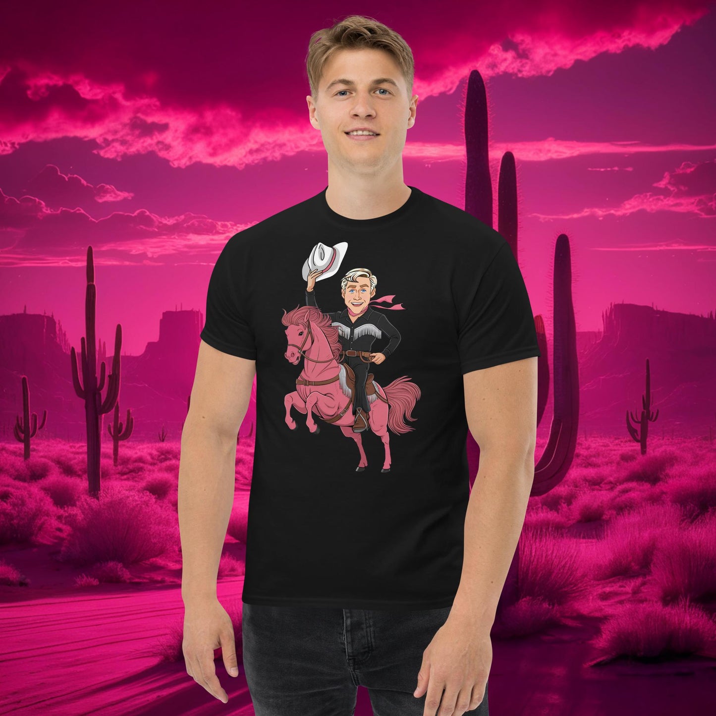 Ryan Gosling Ken Cowboy Horse Barbie Movie Patriarchy tee Black T-shirts Barbie Celebrities Ken Movies Ryan Gosling Next Cult Brand