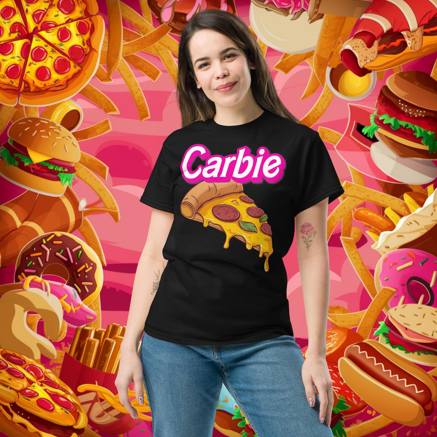 Carbie Barbie I Love Carbs I Love Pizza tee Black T-shirts Barbie Carbie Fast Food Fitness Gym Ken Movies Pizza Pump Cover Workout Next Cult Brand