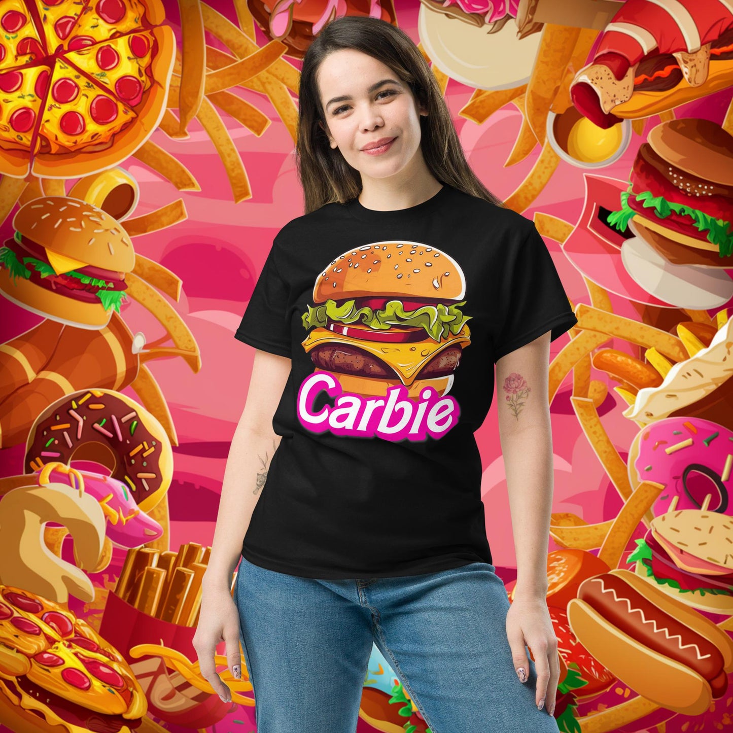 Carbie Barbie Cheeseburger tee Black T-shirts Barbie Burgers Carbie Fast Food Movies Next Cult Brand