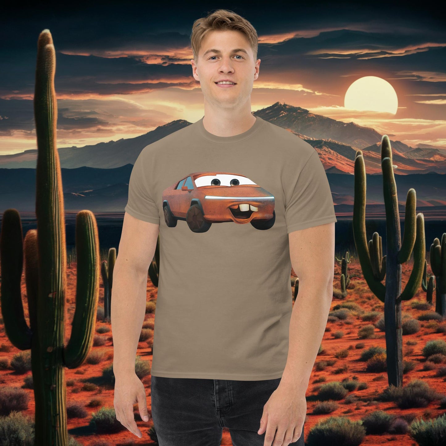Rusty Tesla Cybertruck Elon Musk Cars Movie Tow Mater tee Brown Savana T-shirts Cars Movie Celebrities Cybertruck Elon Musk Movies Tesla Next Cult Brand