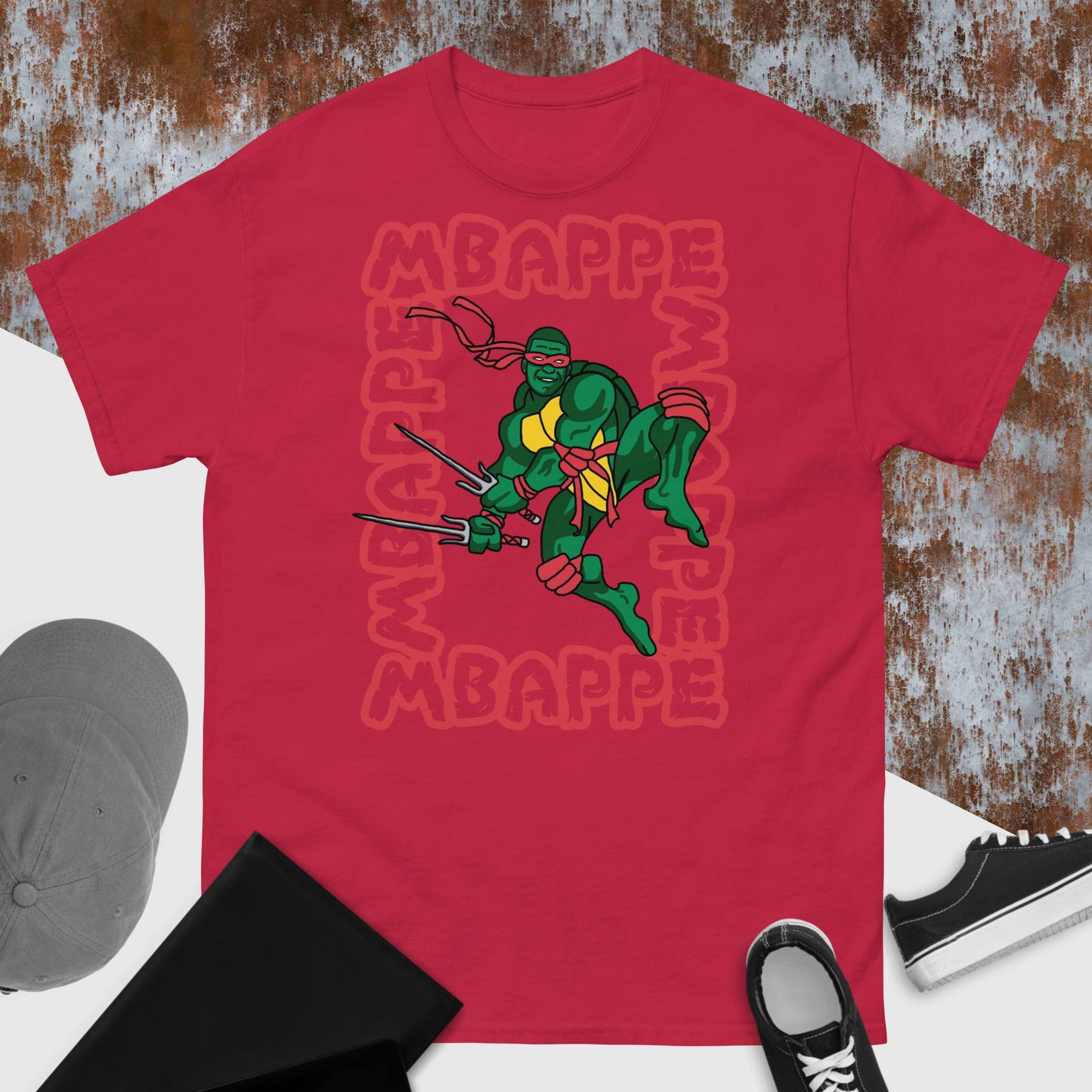 Kylian Mbappe Red Ninja Turtle Raphael Men's classic tee Cardinal T-shirts Football Kylian Mbappe Ninja Turtles PSG Real Madrid Next Cult Brand