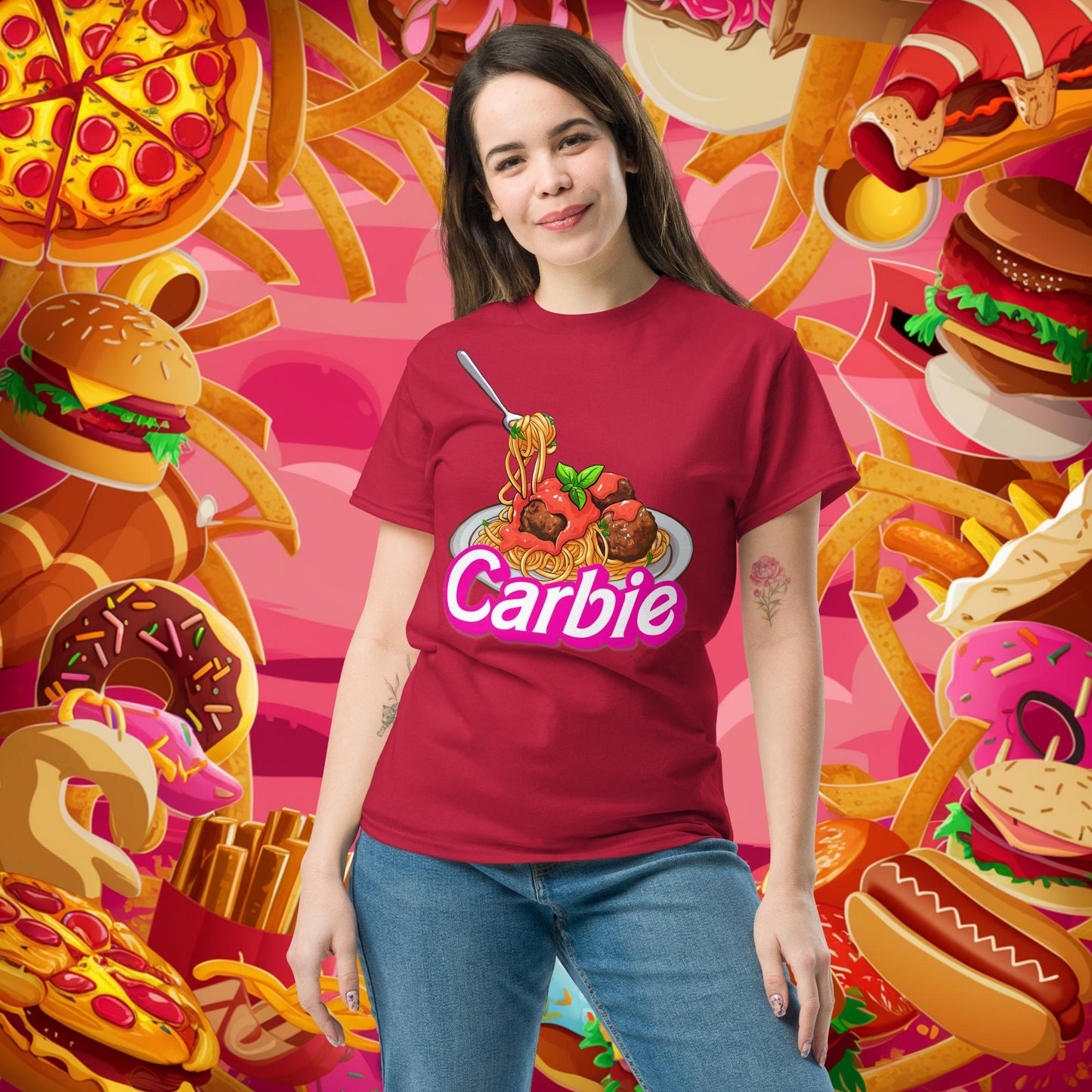 Carbie Barbie I Love Pasta I Love Carbs tee Cardinal T-shirts Barbie Carbie Fast Food Fitness Gym Ken Movies Pump Cover Workout Next Cult Brand