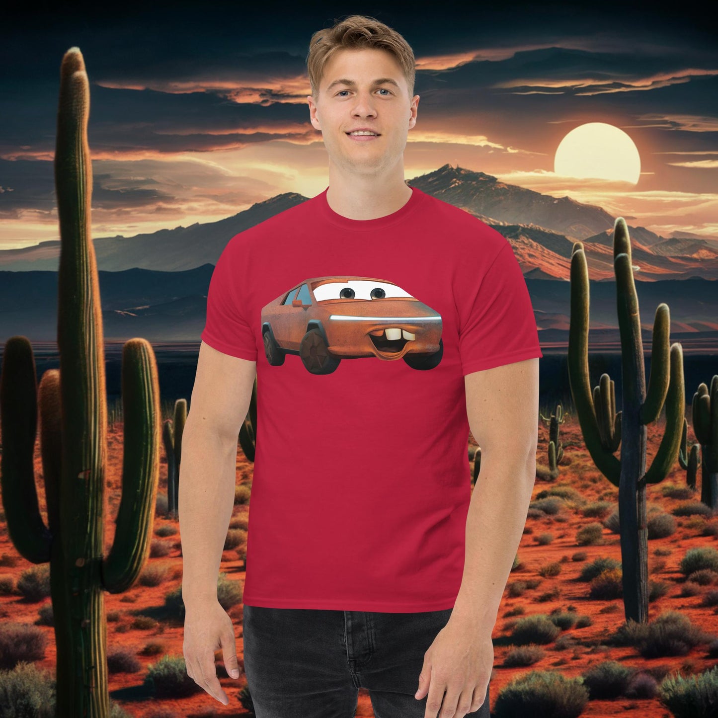 Rusty Tesla Cybertruck Elon Musk Cars Movie Tow Mater tee Cardinal T-shirts Cars Movie Celebrities Cybertruck Elon Musk Movies Tesla Next Cult Brand