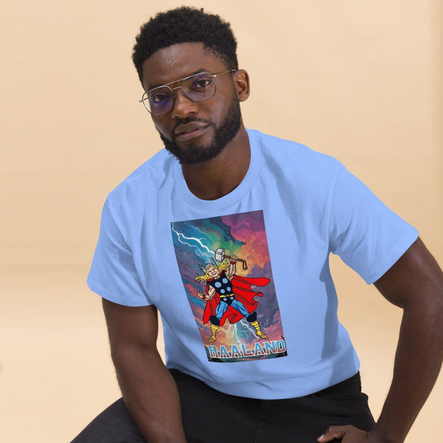 Erling Haaland Thor Avenger Manchester City Funny Football/ Soccer Meme Men's classic tee Carolina Blue T-shirts Erling Haaland Football Manchester City Thor Next Cult Brand