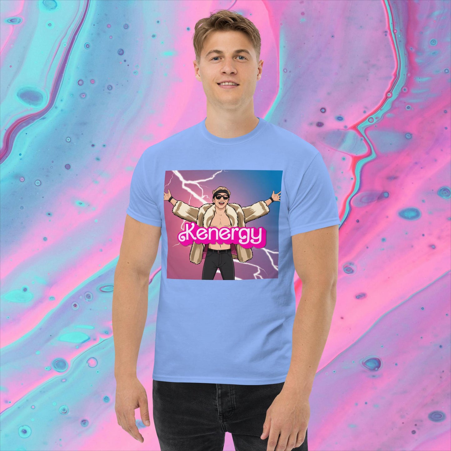 Kenergy Barbie Ryan Gosling Ken classic tee Carolina Blue T-shirts Barbie Celebrities Ken Kenergy Movies Ryan Gosling Next Cult Brand