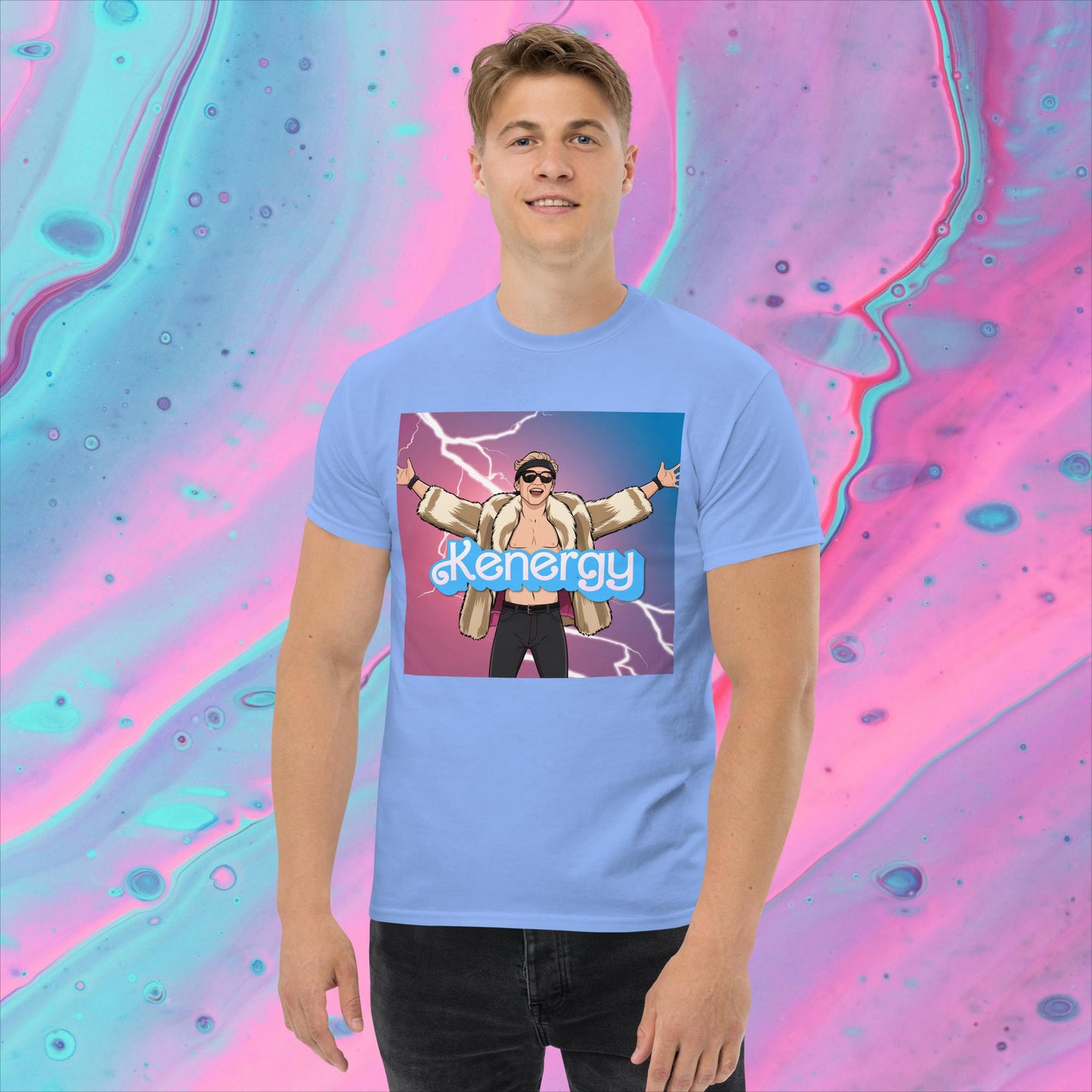 Kenergy Barbie Ryan Gosling Ken classic tee Carolina Blue T-shirts Barbie Celebrities Ken Kenergy Movies Ryan Gosling Next Cult Brand