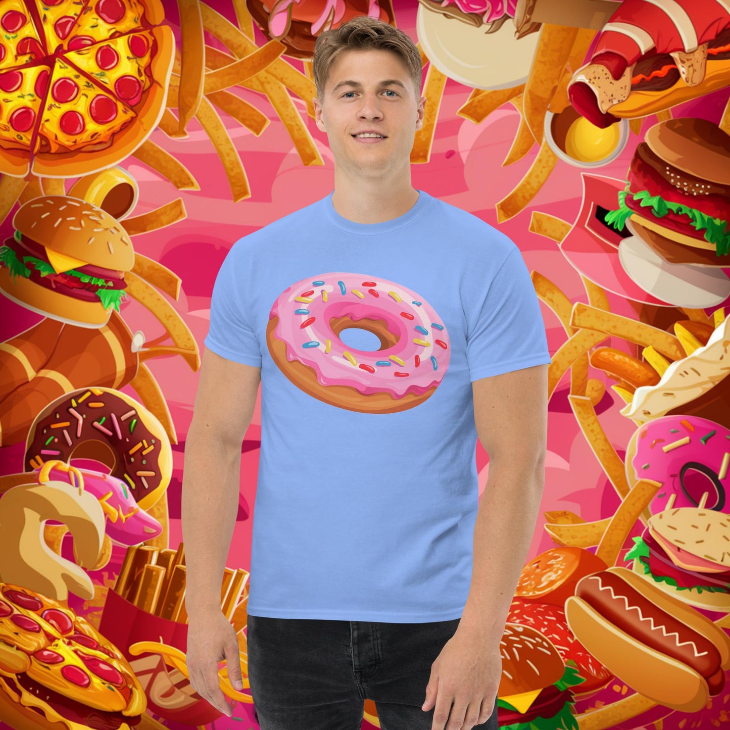 Pink Donut with sprinkles tee Carolina Blue T-shirts Donuts Fast Food Next Cult Brand