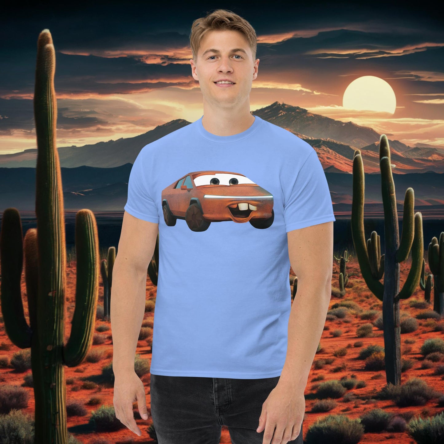 Rusty Tesla Cybertruck Elon Musk Cars Movie Tow Mater tee Carolina Blue T-shirts Cars Movie Celebrities Cybertruck Elon Musk Movies Tesla Next Cult Brand