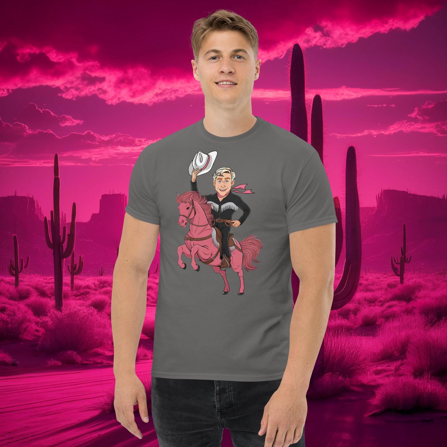 Ryan Gosling Ken Cowboy Horse Barbie Movie Patriarchy tee Charcoal T-shirts Barbie Celebrities Ken Movies Ryan Gosling Next Cult Brand