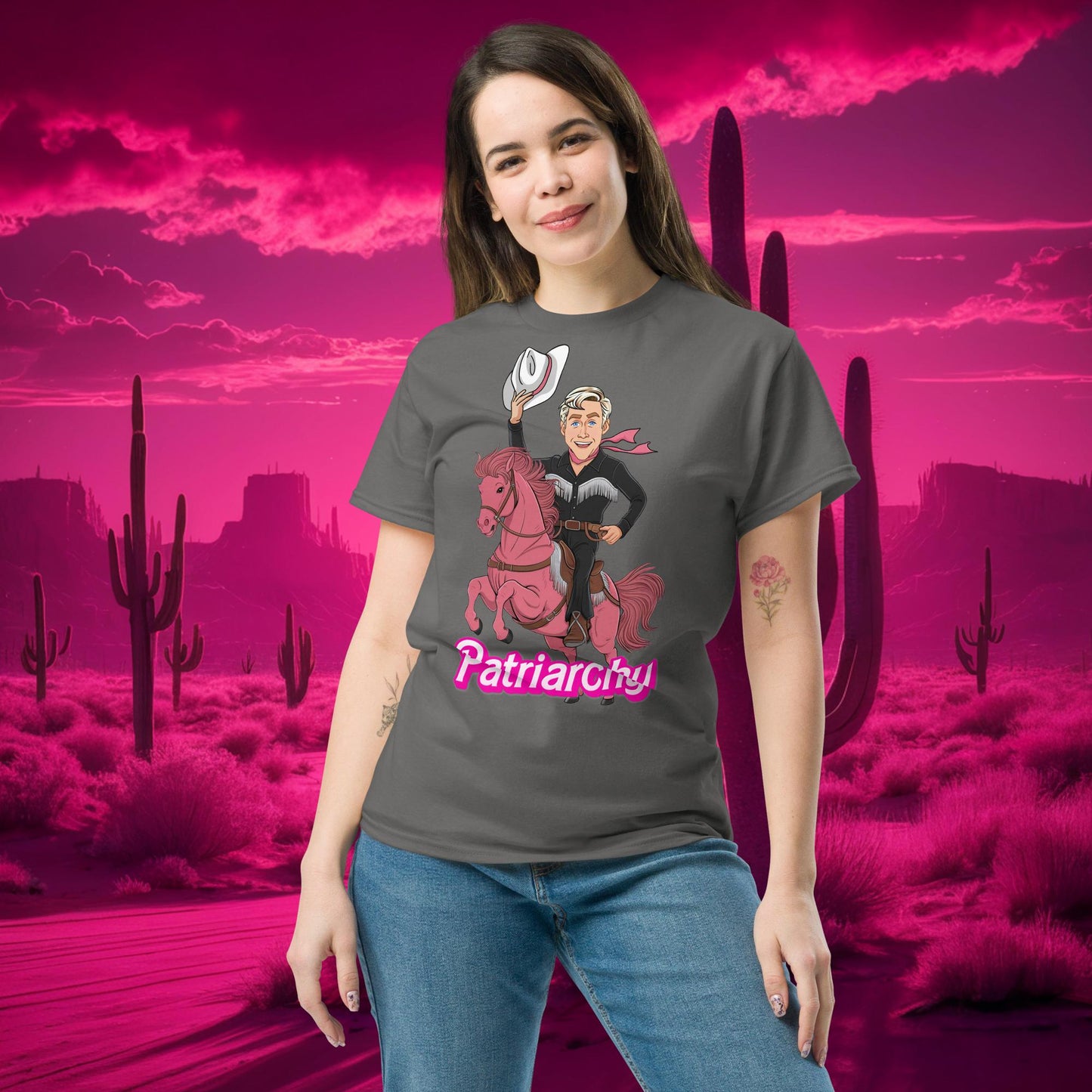 Ken Barbie Movie When I found out the patriarchy wasn't just about horses, I lost interest tee Charcoal T-shirts Barbie Celebrities Ken Movies Ryan Gosling Next Cult Brand
