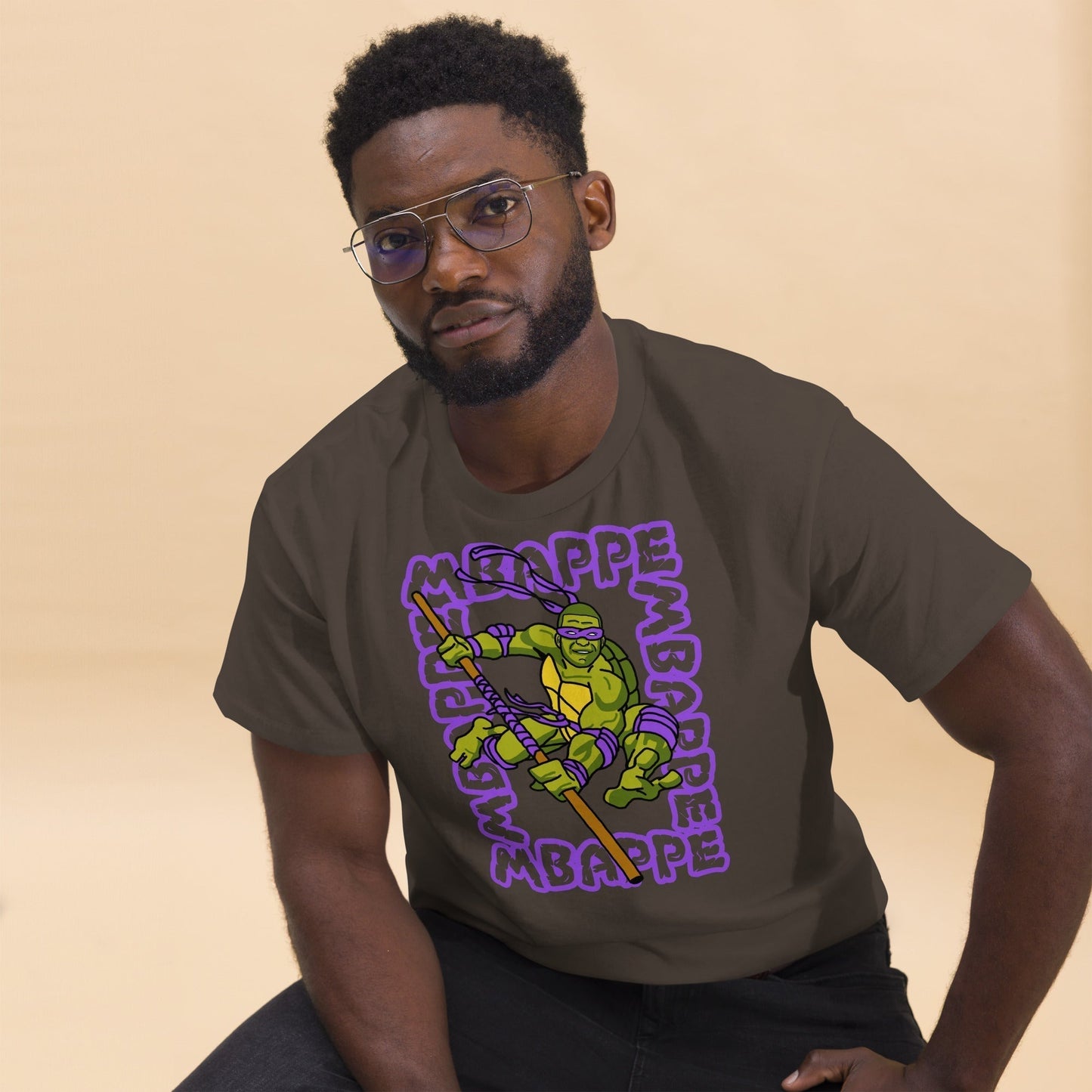 Kylian Mbappe Purple Ninja Turtle Donatello Men's classic T-shirt Dark Chocolate T-shirts Football Kylian Mbappe Ninja Turtles PSG Real Madrid Next Cult Brand