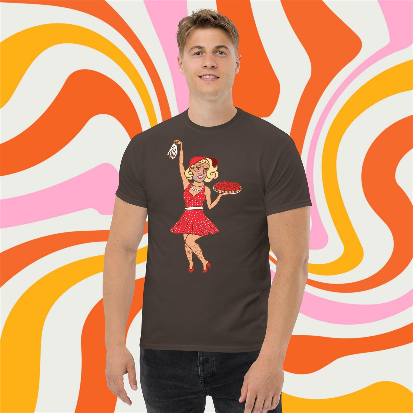 Thinnn Boy Bake Club The Fighter and The Kid TFATK Podcast Comedy 60s retro housewife Bryan Callen T-shirt Dark Chocolate T-shirts Bryan Callen Podcasts Stand-up Comedy The Fighter and The Kid (TFATK) Thinnn Boy Bake Club Next Cult Brand