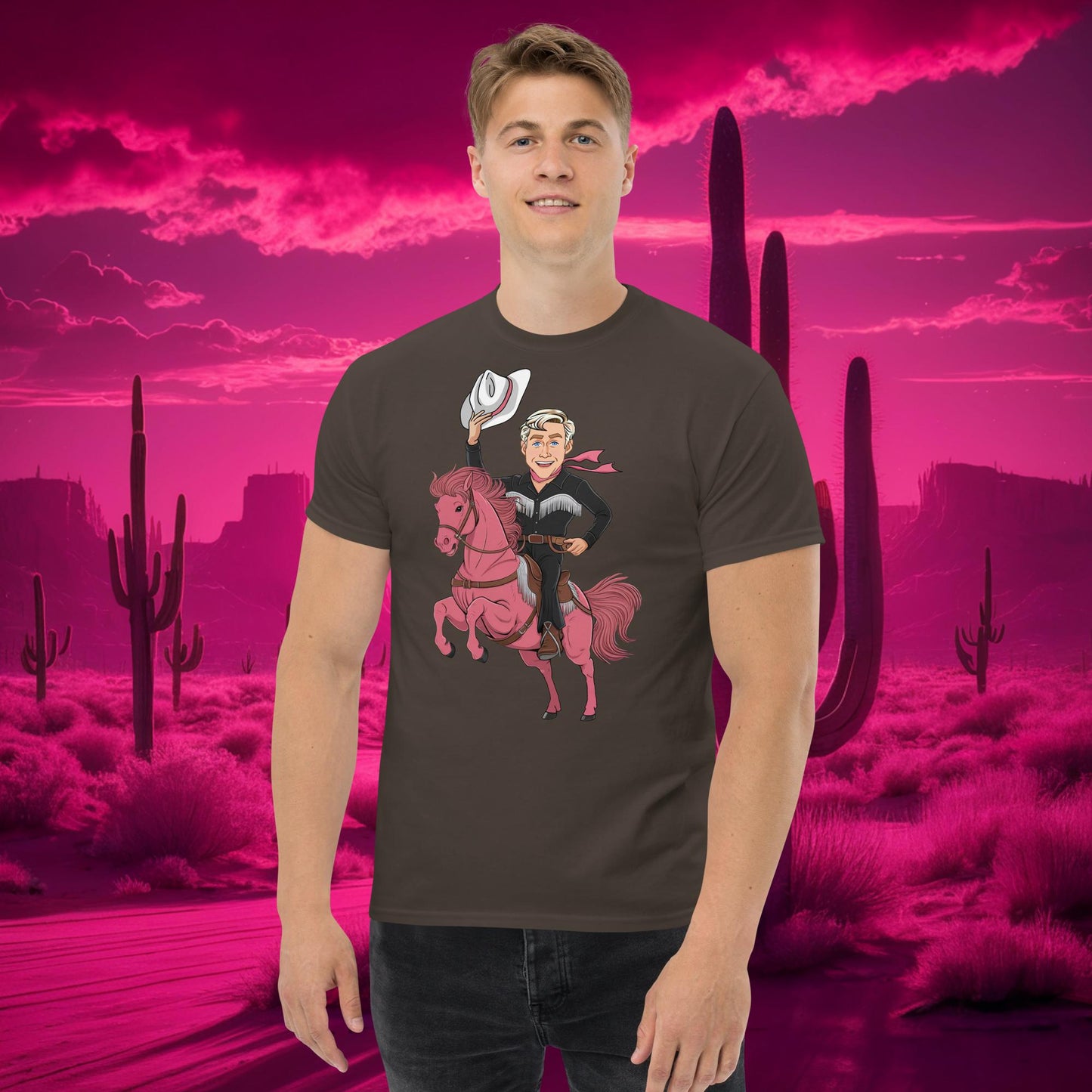 Ryan Gosling Ken Cowboy Horse Barbie Movie Patriarchy tee Dark Chocolate T-shirts Barbie Celebrities Ken Movies Ryan Gosling Next Cult Brand