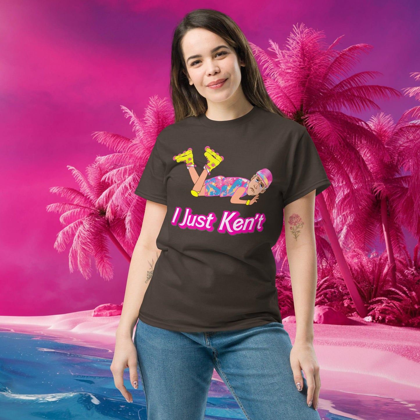 I Just Ken't I just Can't Ryan Gosling Ken Barbie Movie tee Dark Chocolate T-shirts Barbie Celebrities Ken Movies Ryan Gosling Next Cult Brand
