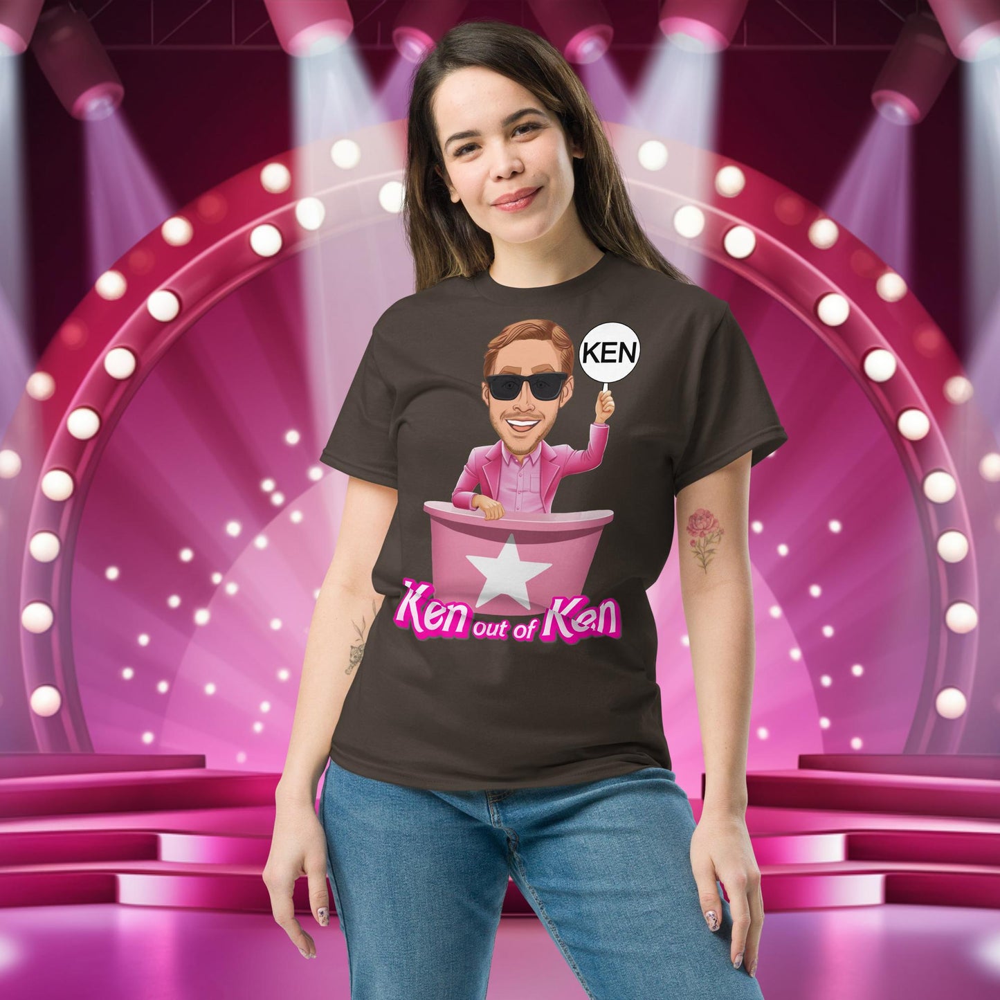 Ken out of Ken Ryan Gosling Barbie Movie tee Dark Chocolate T-shirts Barbie Celebrities Ken Movies Ryan Gosling Next Cult Brand