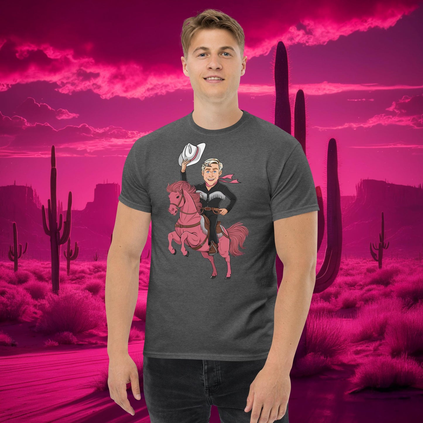 Ryan Gosling Ken Cowboy Horse Barbie Movie Patriarchy tee Dark Heather T-shirts Barbie Celebrities Ken Movies Ryan Gosling Next Cult Brand