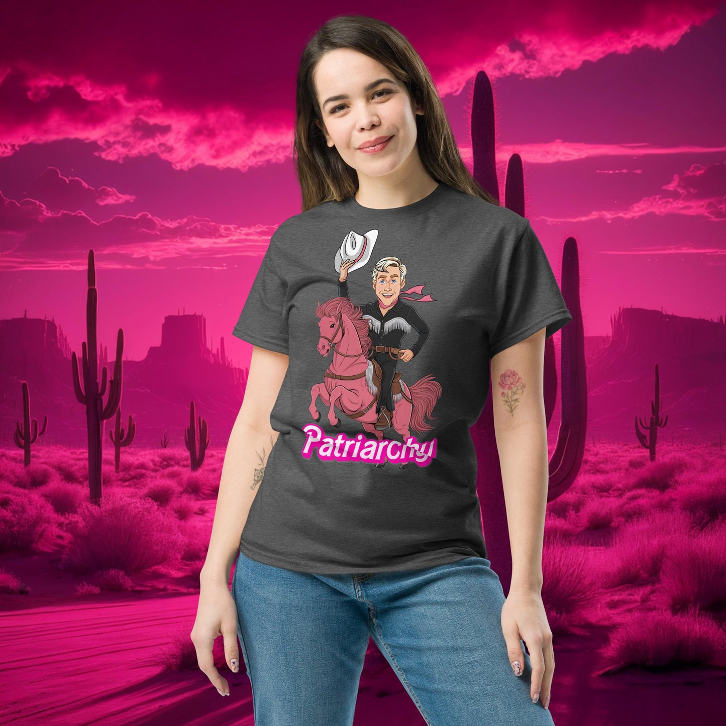 Ken Barbie Movie When I found out the patriarchy wasn't just about horses, I lost interest tee Dark Heather T-shirts Barbie Celebrities Ken Movies Ryan Gosling Next Cult Brand