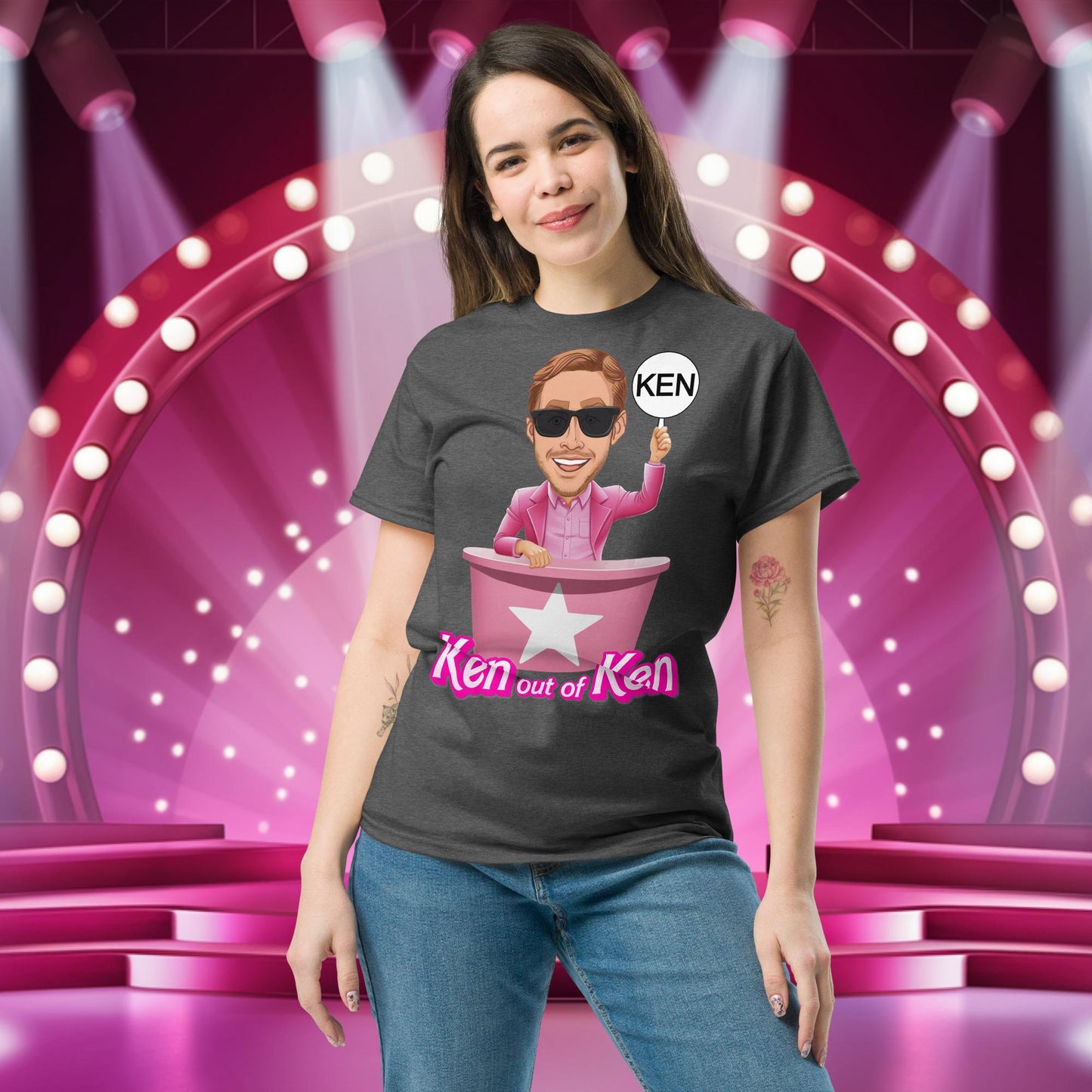 Ken out of Ken Ryan Gosling Barbie Movie tee Dark Heather T-shirts Barbie Celebrities Ken Movies Ryan Gosling Next Cult Brand