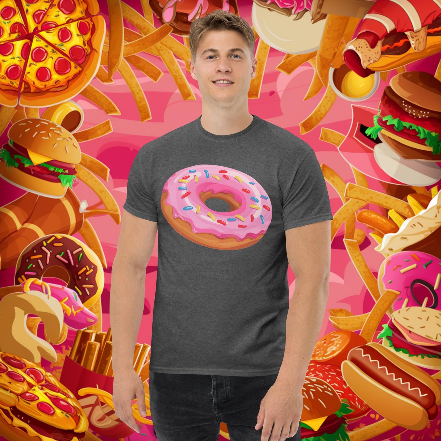 Pink Donut with sprinkles tee Dark Heather T-shirts Donuts Fast Food Next Cult Brand