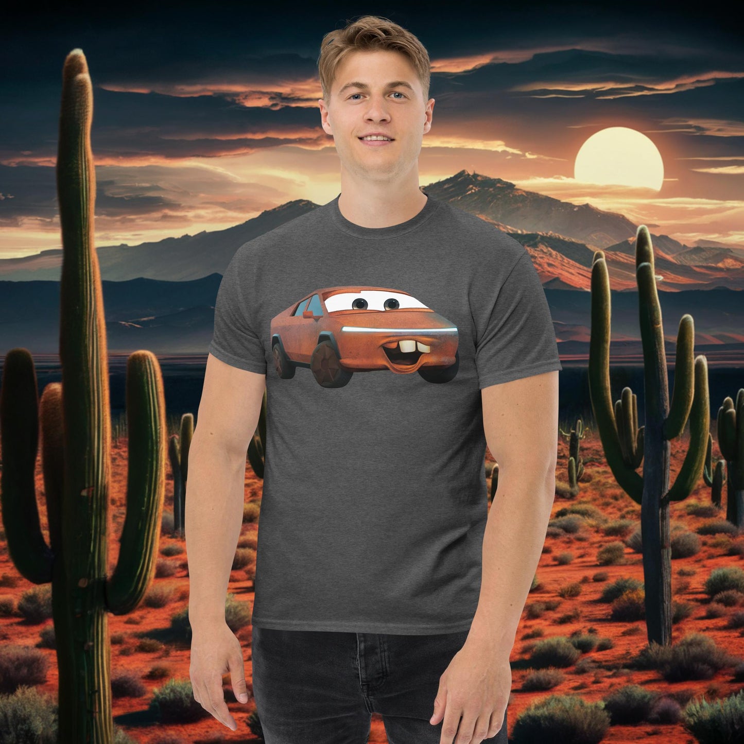 Rusty Tesla Cybertruck Elon Musk Cars Movie Tow Mater tee Dark Heather T-shirts Cars Movie Celebrities Cybertruck Elon Musk Movies Tesla Next Cult Brand