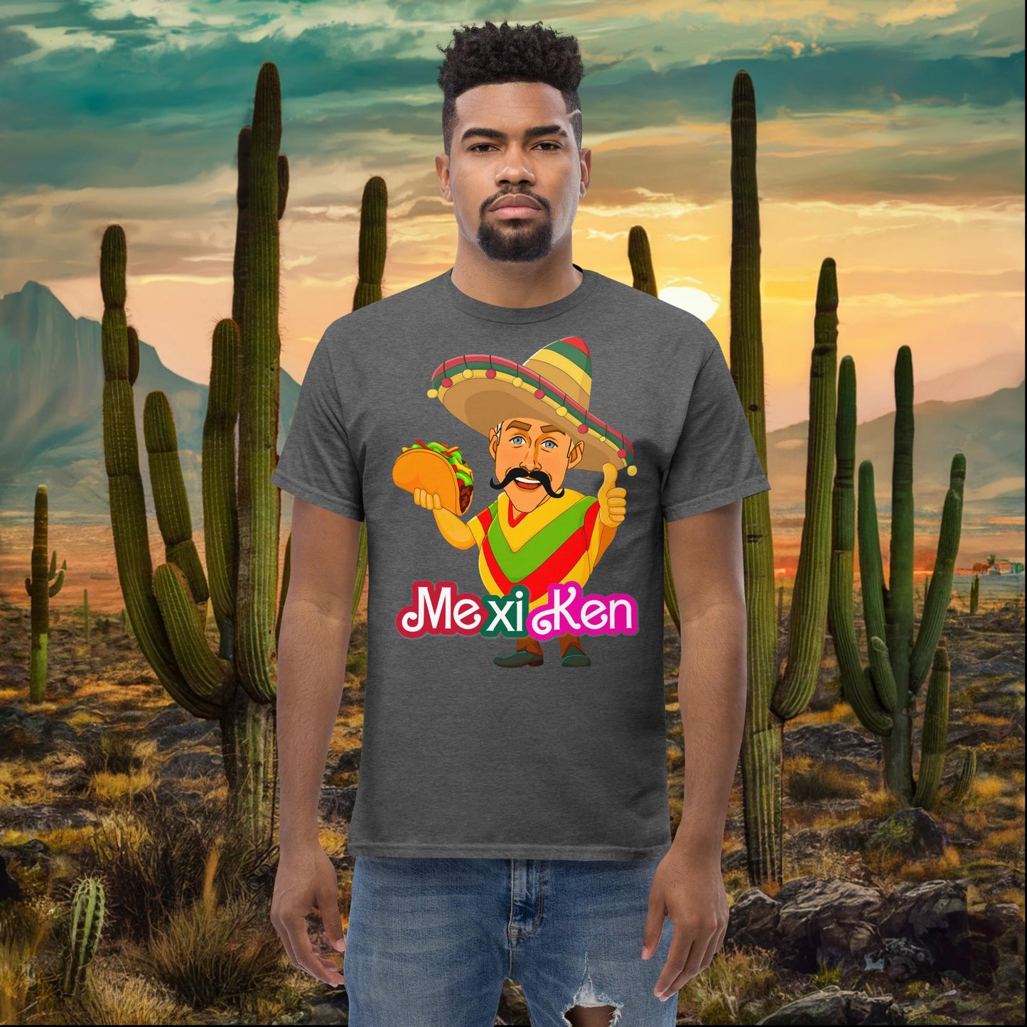 MexiKen Ken Barbie Movie Ryan Gosling Mexican tee Dark Heather T-shirts Barbie Celebrities Ken Mexico Movies Ryan Gosling Next Cult Brand