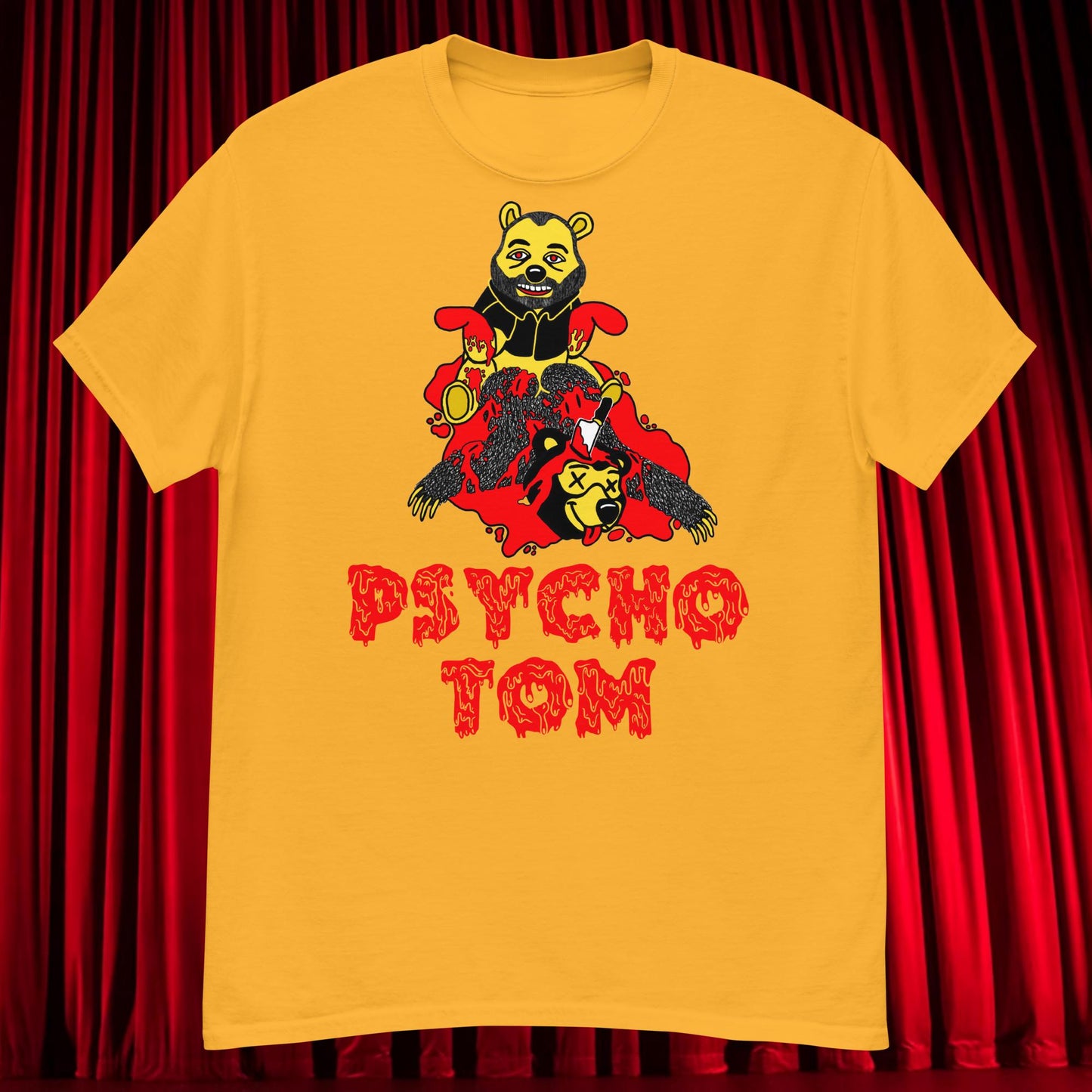 Psycho Tom Segura T-shirt, Tom Segura Shirt, Your Moms House Podcast Shirt, YMH Podcast Shirt, Your Moms House, 2 Bears 1 Cave Shirt, 2B1C Shirt Gold T-shirts 2 Bears 1 Cave Podcasts Stand-up Comedy Tom Segura YMH Next Cult Brand