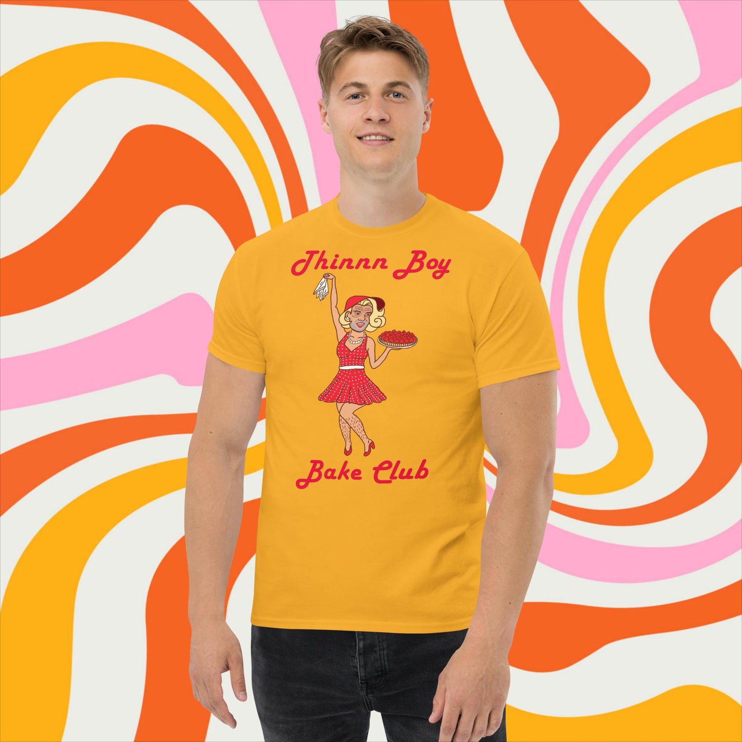 Thinnn Boy Bake Club The Fighter and The Kid TFATK Podcast Comedy 60s retro housewife Bryan Callen classic tee Gold T-shirts Bryan Callen Podcasts Stand-up Comedy The Fighter and The Kid (TFATK) Thinnn Boy Bake Club Next Cult Brand