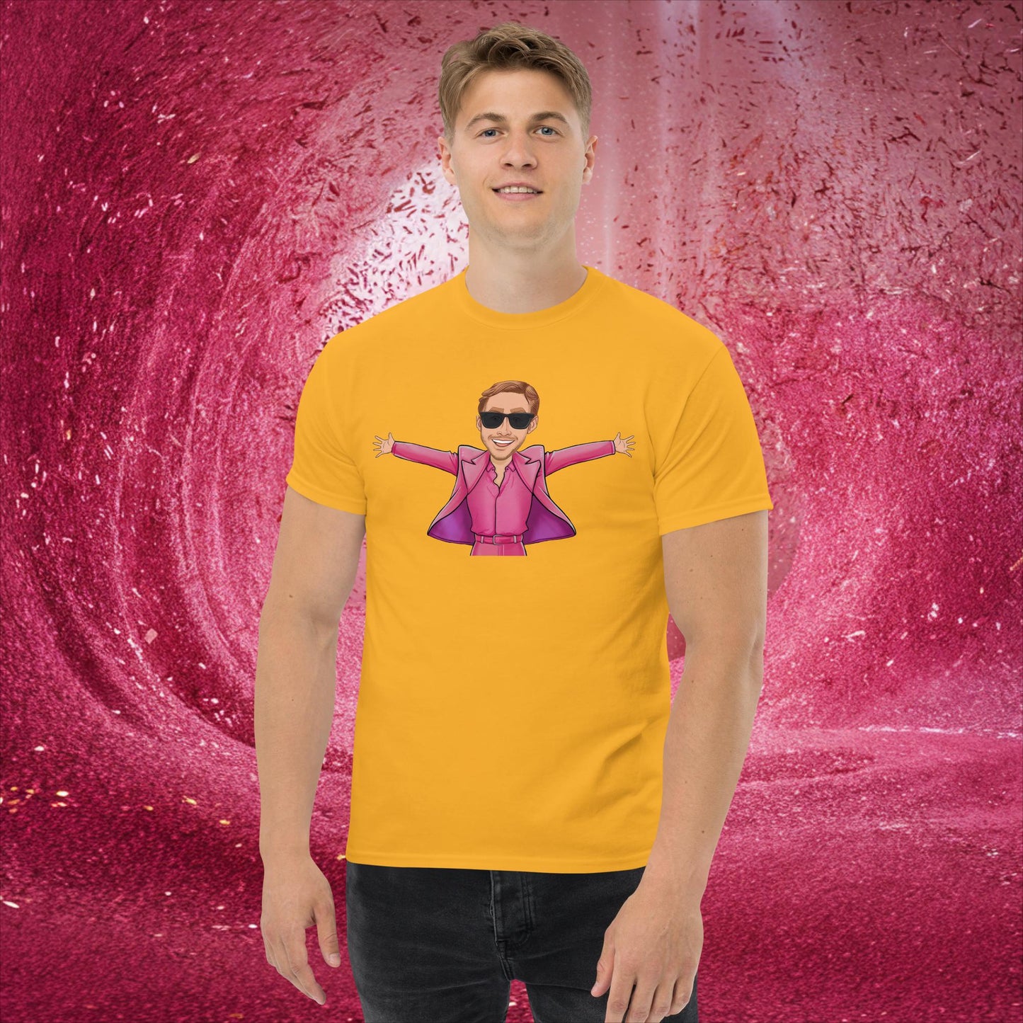 Ken Barbie Ryan Gosling I'm Just Ken classic tee Gold T-shirts Barbie Celebrities Ken Movies Ryan Gosling Next Cult Brand