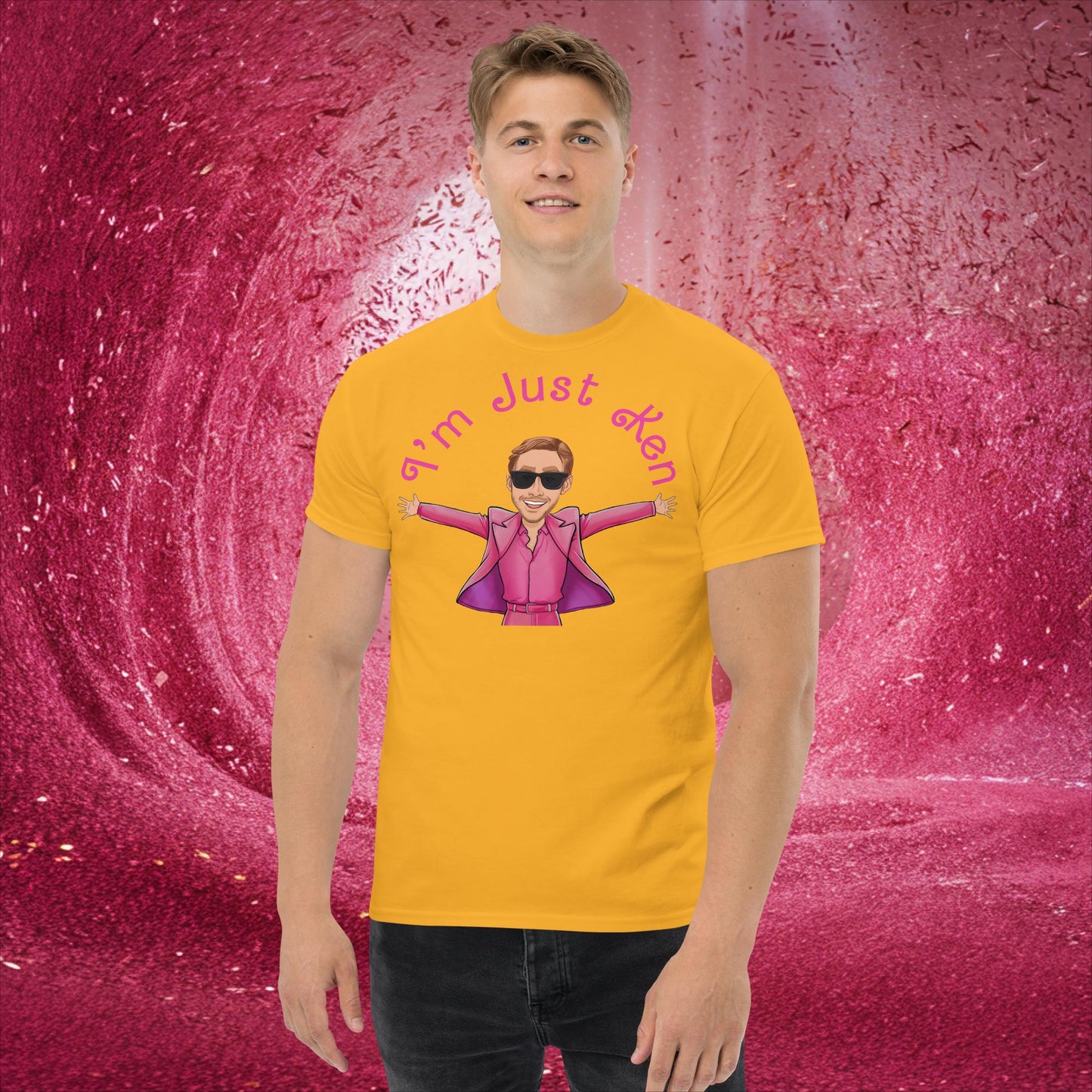 Ken Barbie Ryan Gosling I'm Just Ken classic tee Gold T-shirts Barbie Celebrities Ken Movies Ryan Gosling Next Cult Brand