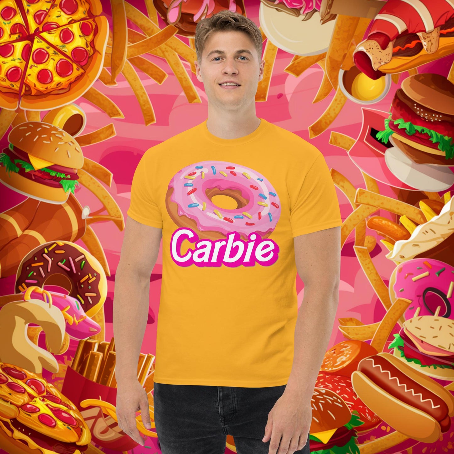 Carbie Barbie I Love Carbs I Love Donuts tee Gold T-shirts Barbie Carbie Donuts Fast Food Fitness Gym Ken Movies Pump Cover Workout Next Cult Brand