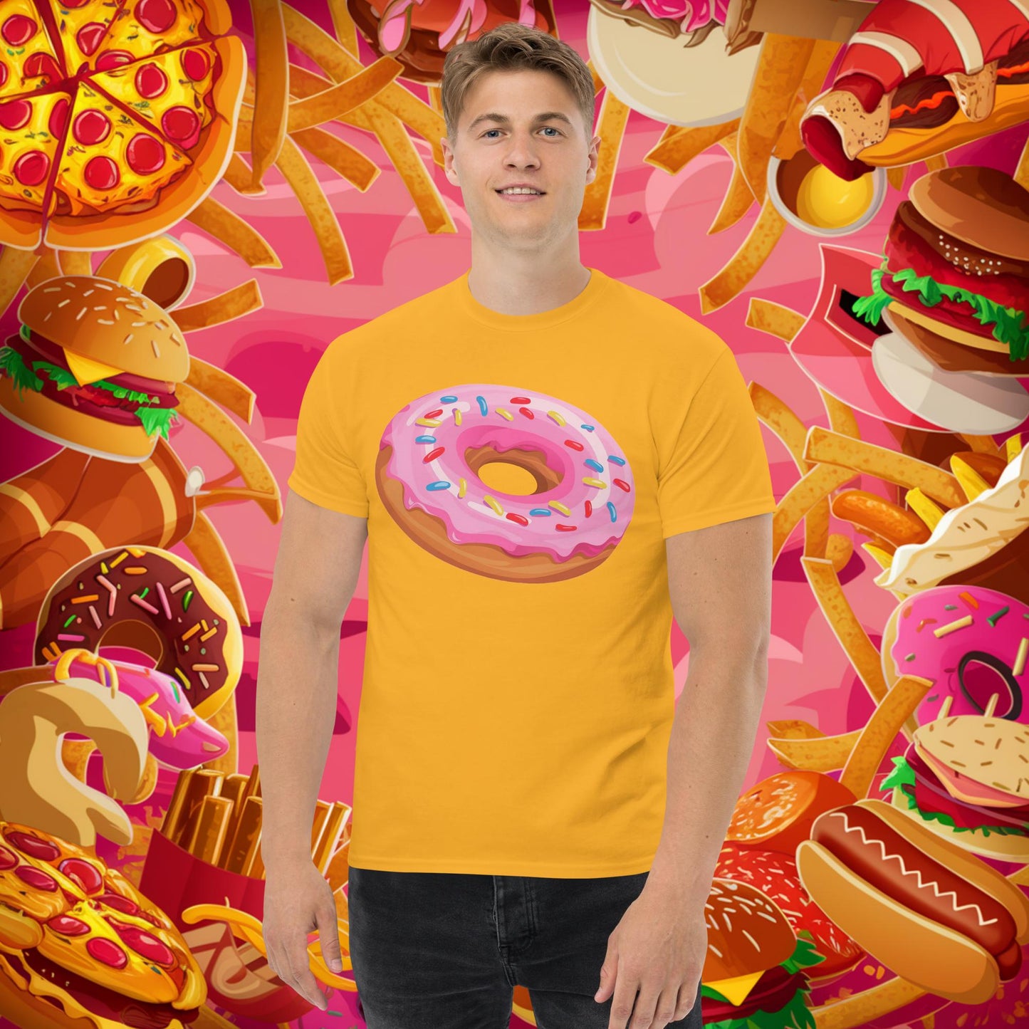 Pink Donut with sprinkles tee Gold T-shirts Donuts Fast Food Next Cult Brand