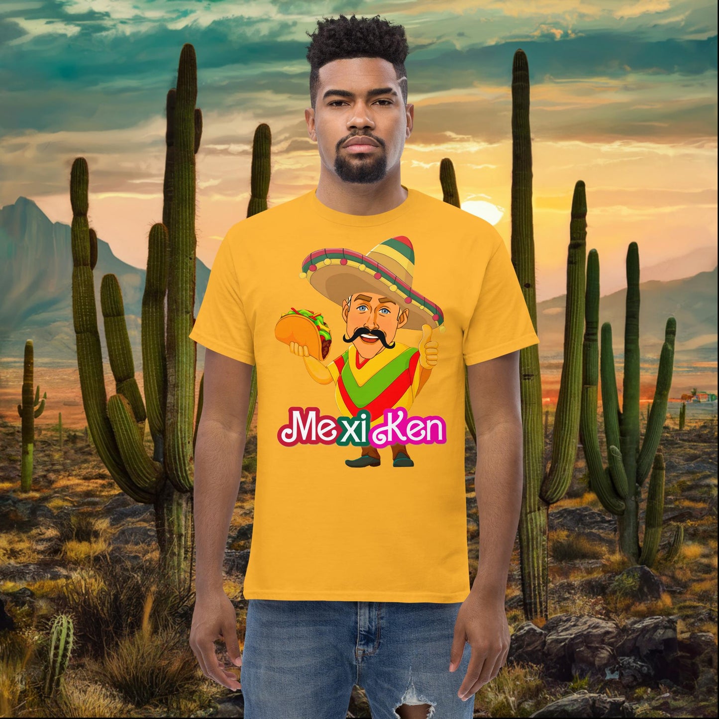 MexiKen Ken Barbie Movie Ryan Gosling Mexican tee Gold T-shirts Barbie Celebrities Ken Mexico Movies Ryan Gosling Next Cult Brand