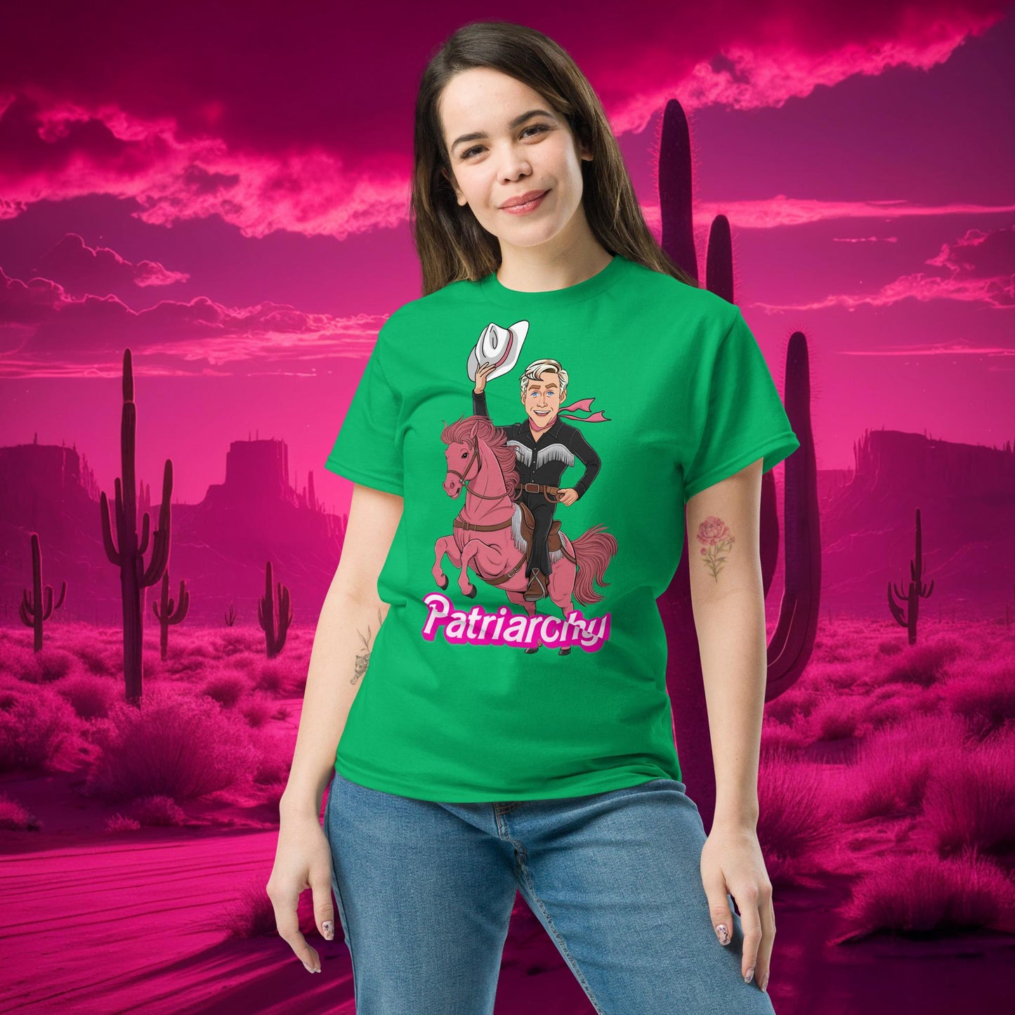 Ken Barbie Movie When I found out the patriarchy wasn't just about horses, I lost interest tee Irish Green T-shirts Barbie Celebrities Ken Movies Ryan Gosling Next Cult Brand