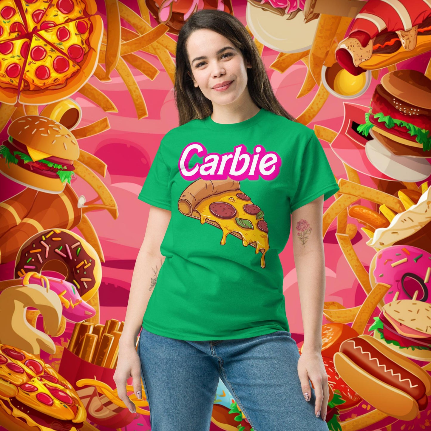 Carbie Barbie I Love Carbs I Love Pizza tee Irish Green T-shirts Barbie Carbie Fast Food Ken Movies Pizza Next Cult Brand