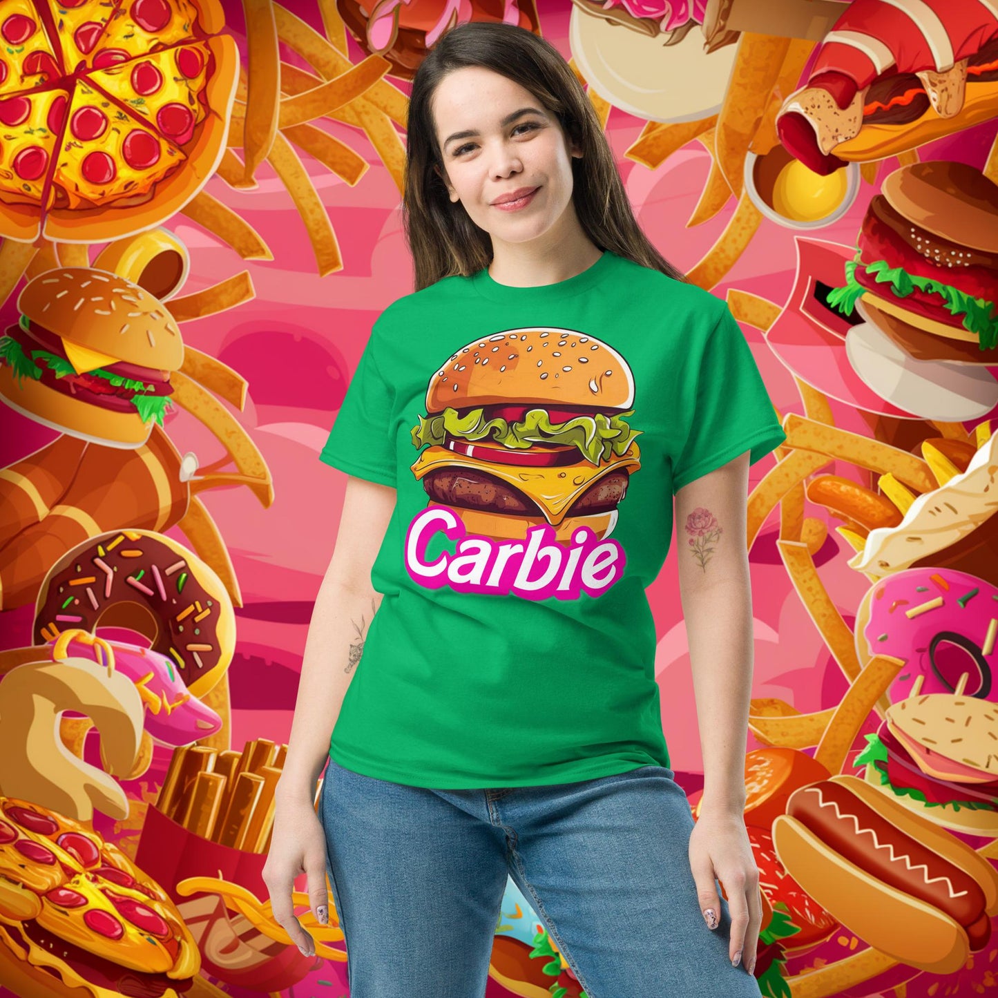 Carbie Barbie Cheeseburger tee Irish Green T-shirts Barbie Burgers Carbie Fast Food Movies Next Cult Brand