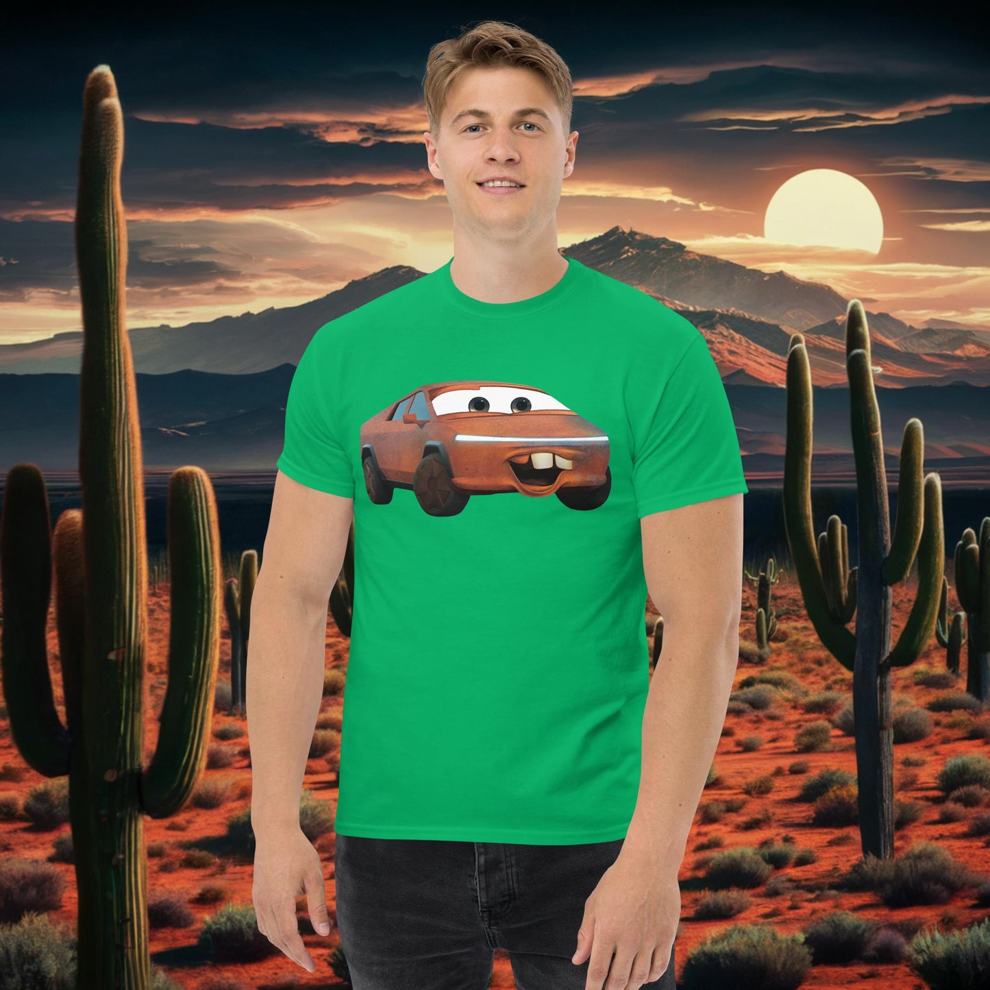 Rusty Tesla Cybertruck Elon Musk Cars Movie Tow Mater tee Irish Green T-shirts Cars Movie Celebrities Cybertruck Elon Musk Movies Tesla Next Cult Brand
