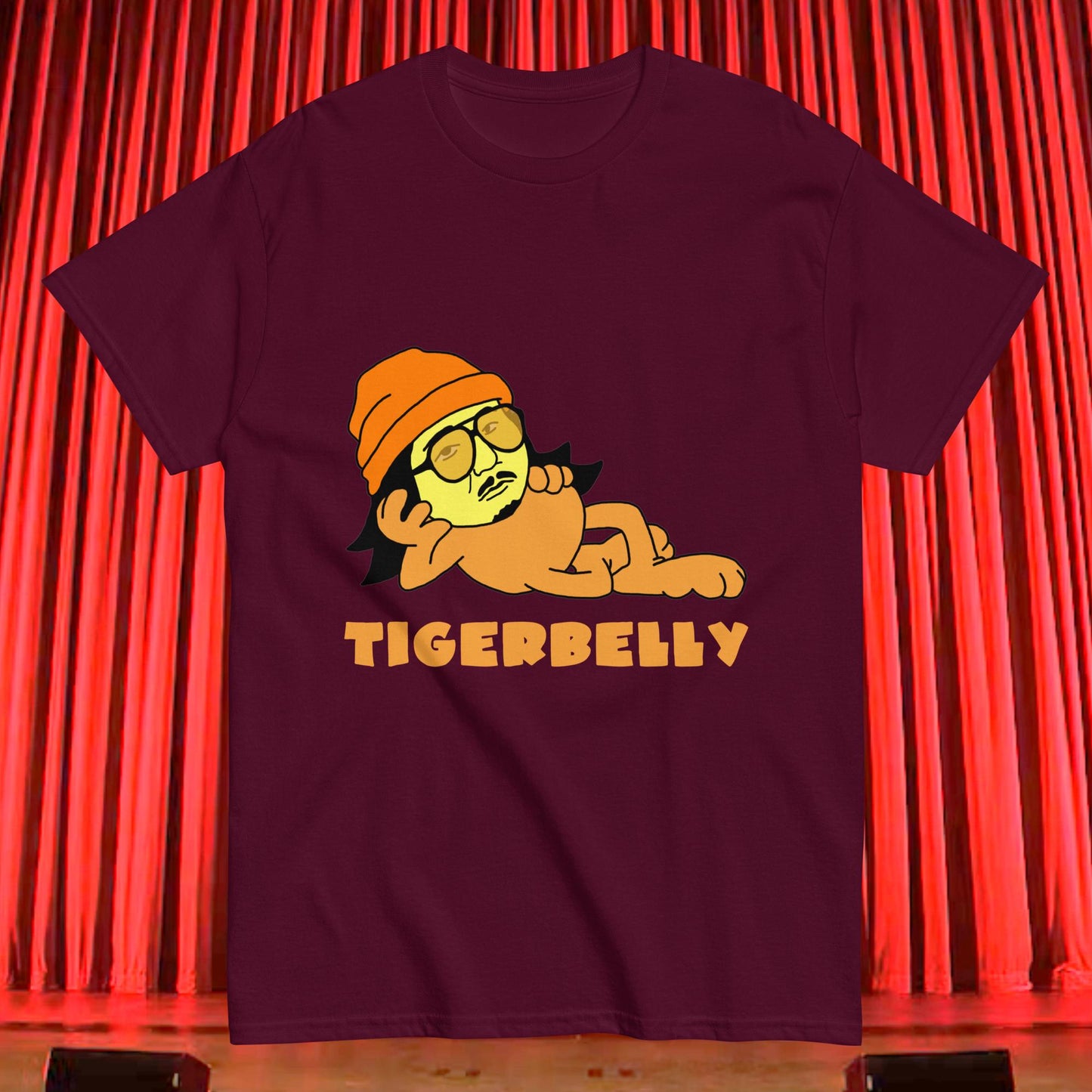 Bobby Lee Tigerbelly, Bobby Lee Merch, Tigerbelly Merch, Bobby Lee Gift, Funny Tigerbelly Gift, Tigerbelly Podcast, TigerBelly T-shirt Maroon T-shirts Bobby Lee Podcasts Stand-up Comedy TigerBelly Next Cult Brand