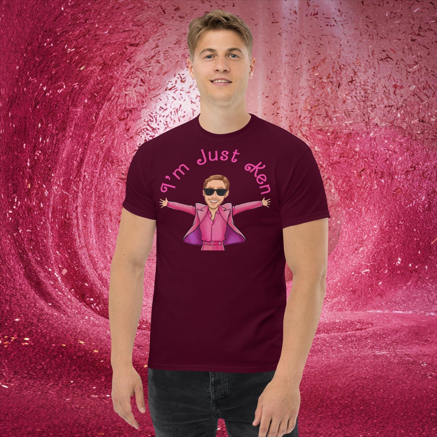 Ken Barbie Ryan Gosling I'm Just Ken classic tee Maroon T-shirts Barbie Celebrities Ken Movies Ryan Gosling Next Cult Brand