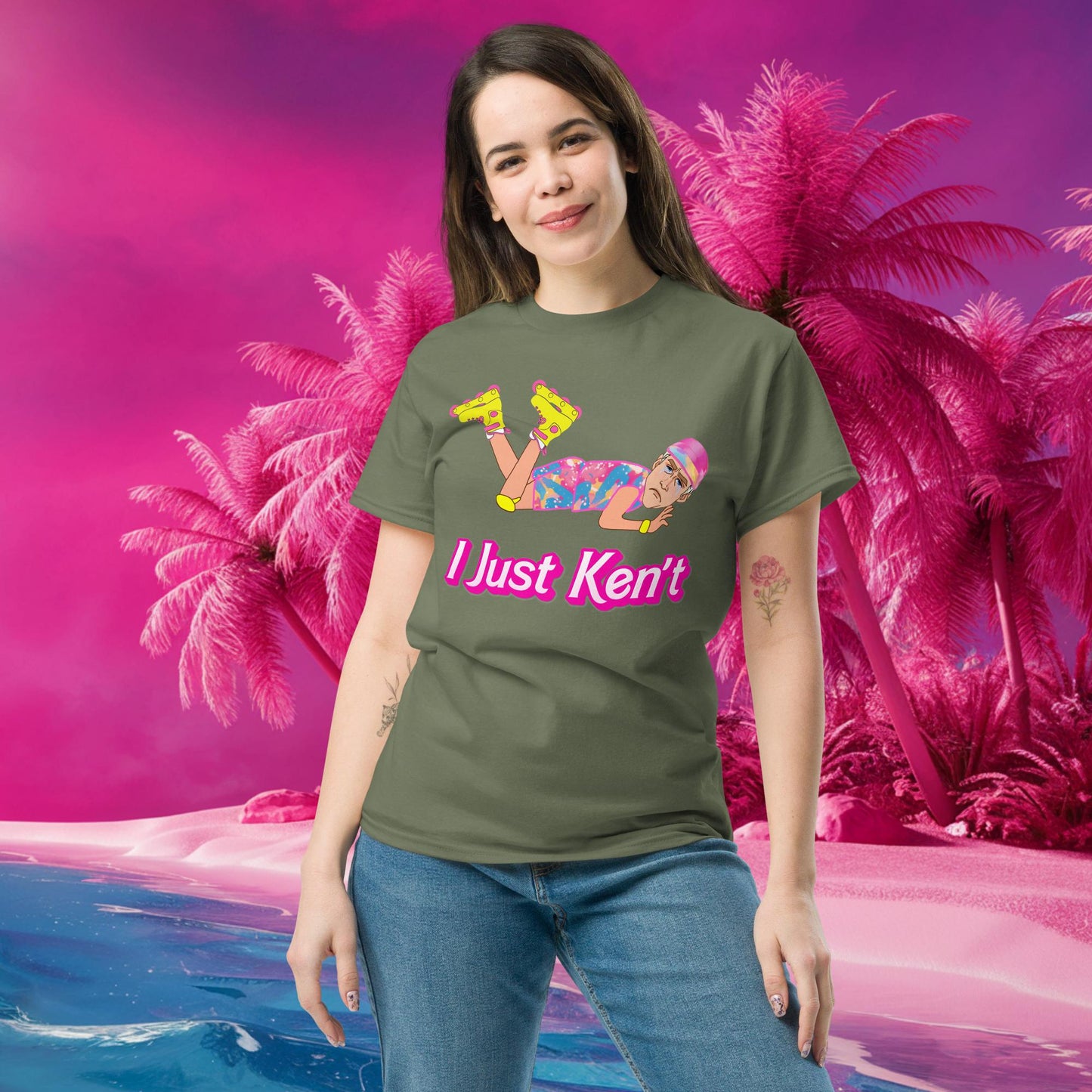 I Just Ken't I just Can't Ryan Gosling Ken Barbie Movie tee Military Green T-shirts Barbie Celebrities Ken Movies Ryan Gosling Next Cult Brand