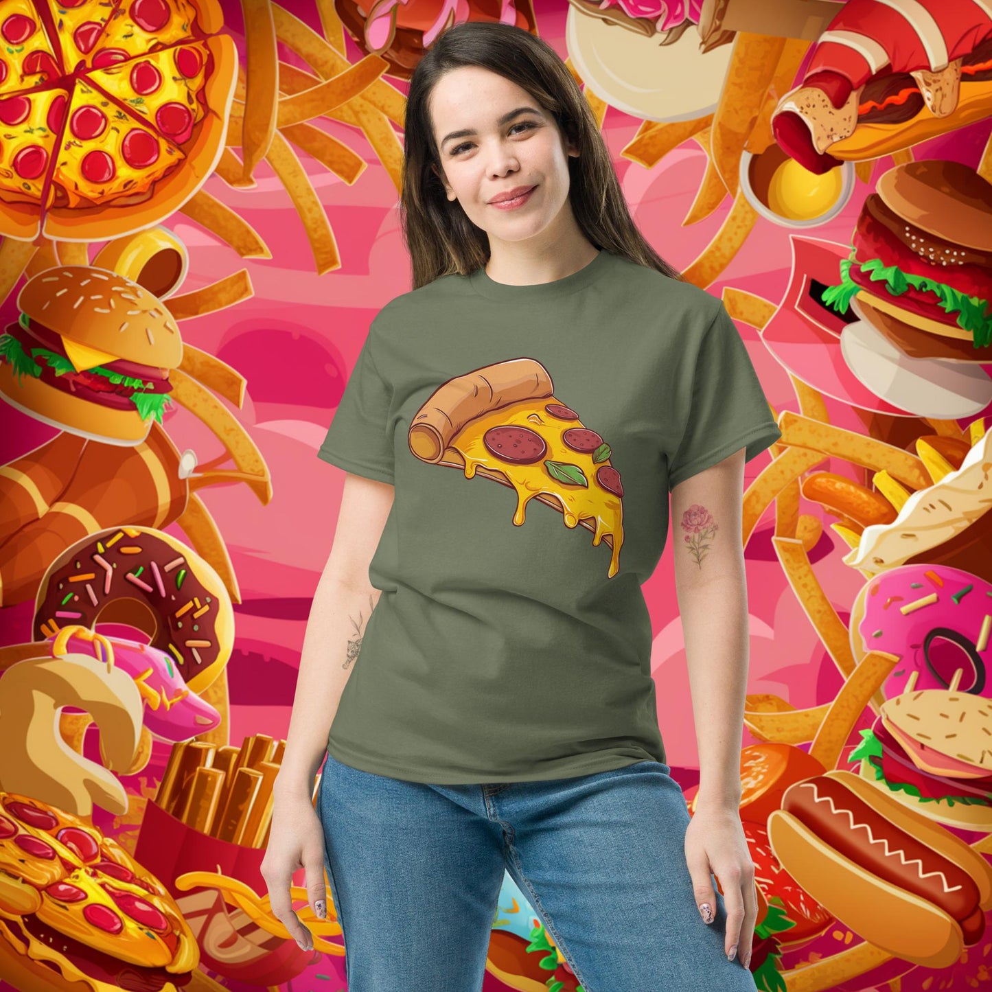 Pizza I Love Pizza tee Military Green T-shirts Fast Food Pizza Next Cult Brand