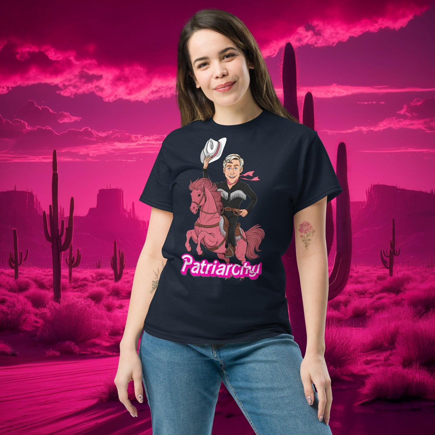 Ken Barbie Movie When I found out the patriarchy wasn't just about horses, I lost interest tee Navy T-shirts Barbie Celebrities Ken Movies Ryan Gosling Next Cult Brand
