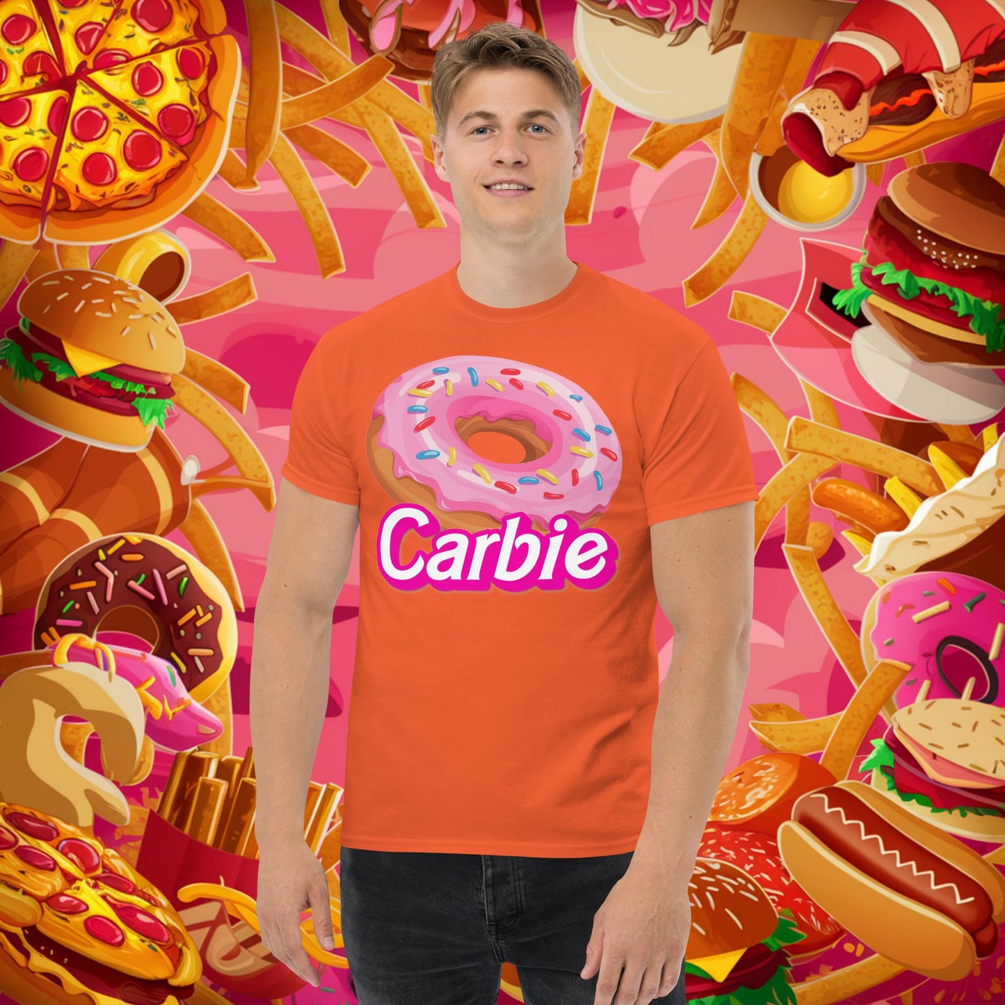 Carbie Barbie I Love Carbs I Love Donuts tee Orange T-shirts Barbie Carbie Donuts Fast Food Fitness Gym Ken Movies Pump Cover Workout Next Cult Brand