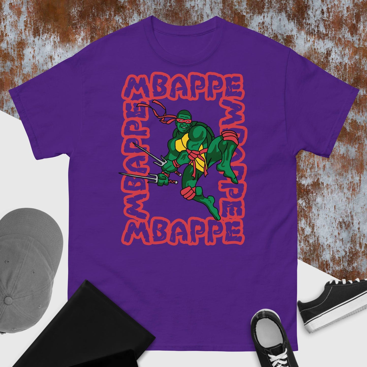 Kylian Mbappe Red Ninja Turtle Raphael Men's classic tee Purple T-shirts Football Kylian Mbappe Ninja Turtles PSG Real Madrid Next Cult Brand