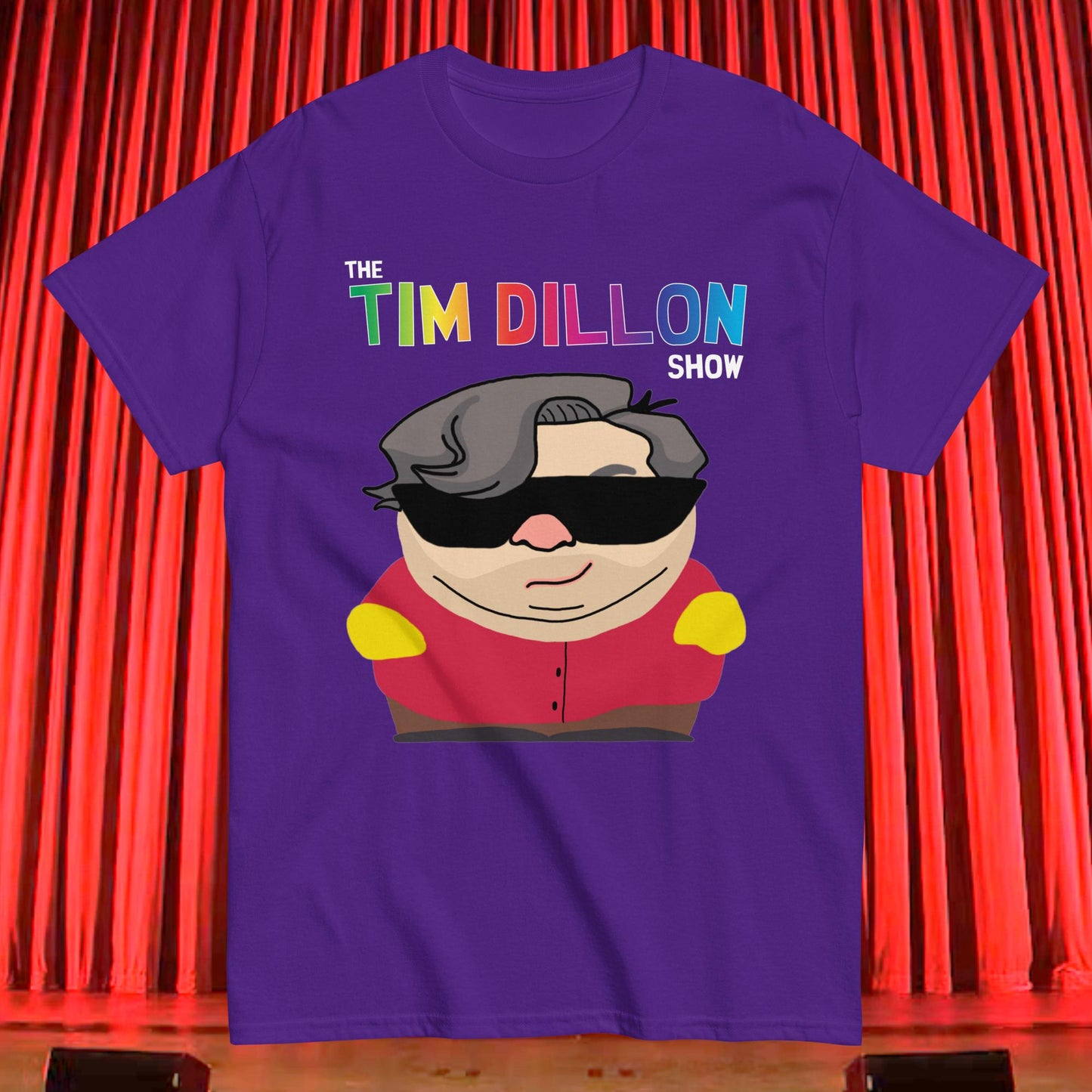 Tim Dillon Cartman, Southpark, The Tim Dillon Show, Tim Dillon Podcast, Tim Dillon Merch, Tim Dillon T-shirt Purple T-shirts Podcasts Stand-up Comedy Tim Dillon Next Cult Brand
