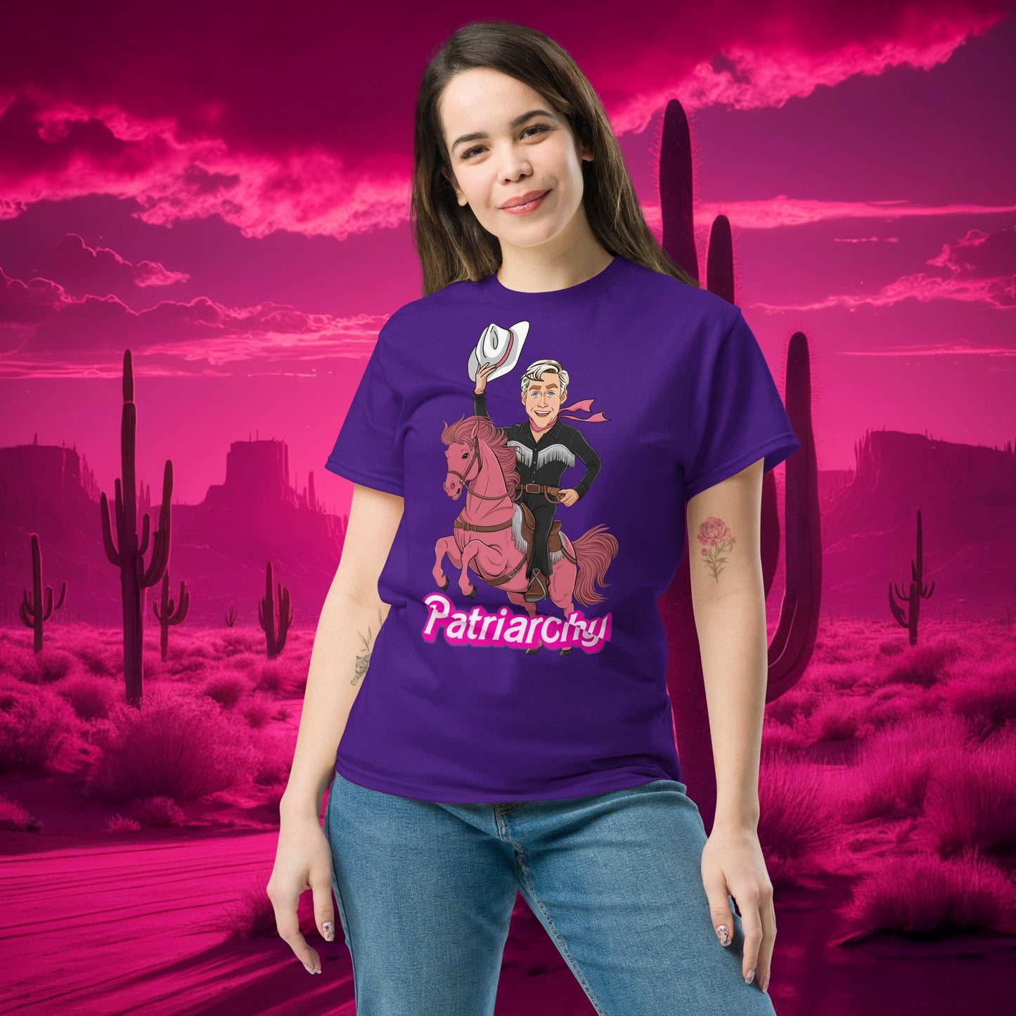Ken Barbie Movie When I found out the patriarchy wasn't just about horses, I lost interest tee Purple T-shirts Barbie Celebrities Ken Movies Ryan Gosling Next Cult Brand